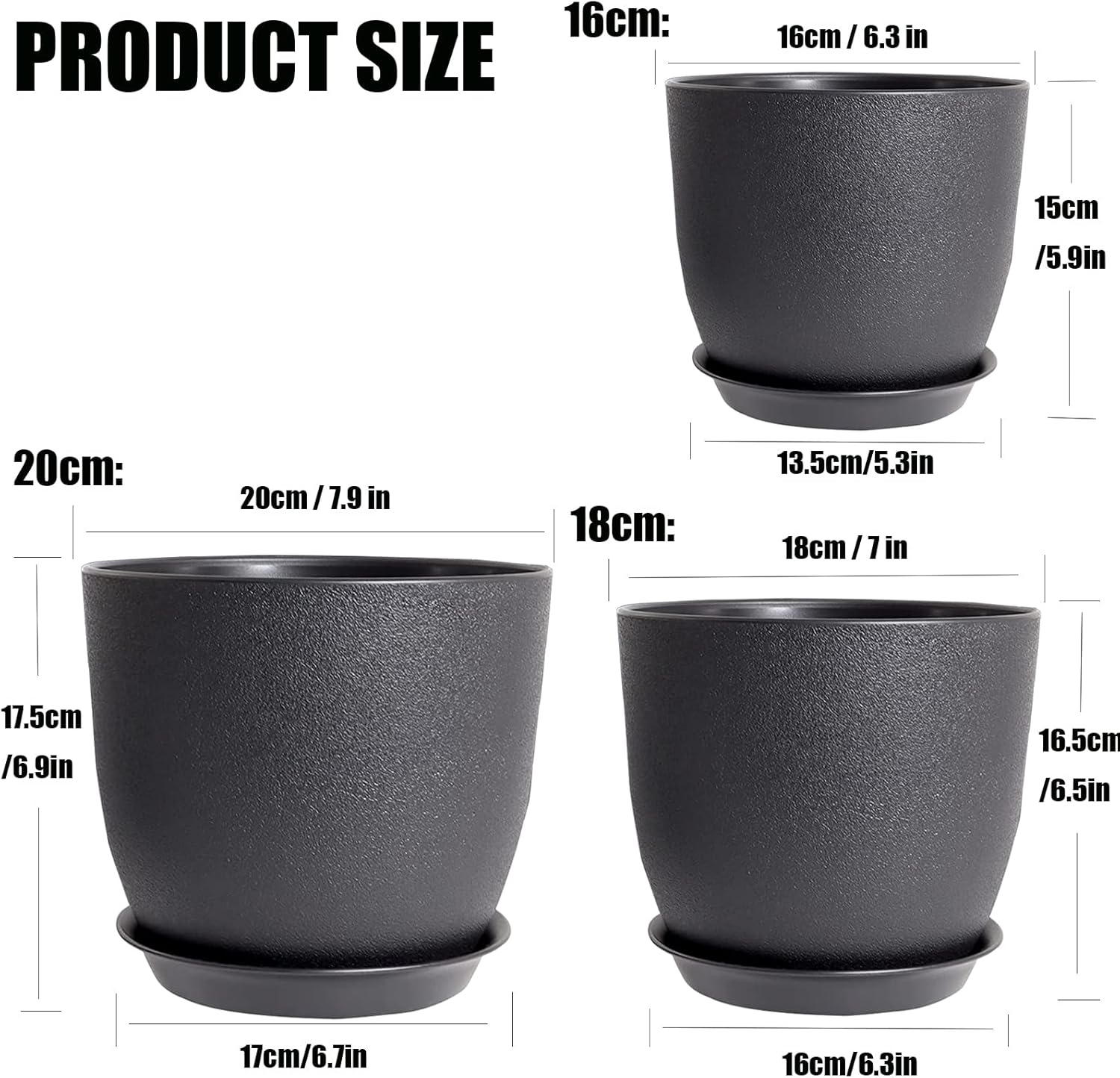Detalle 2 de PROFIKLA Plastic Plant Pots Set 3 — 20cm