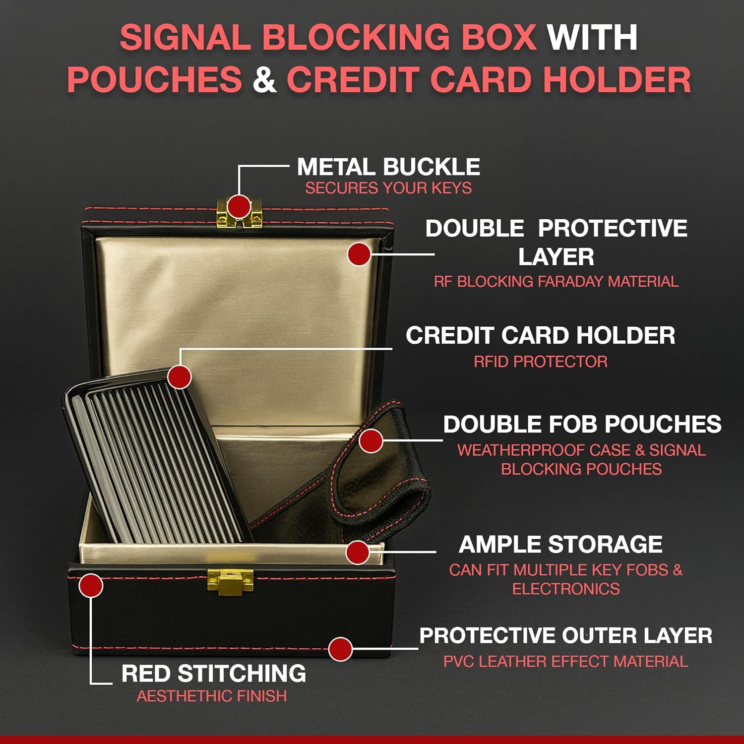 Thumbnail 4 de Faraday Box, 2 Pouches & Credit Card Holder – Signal Blocking Set for Keys and Cards
