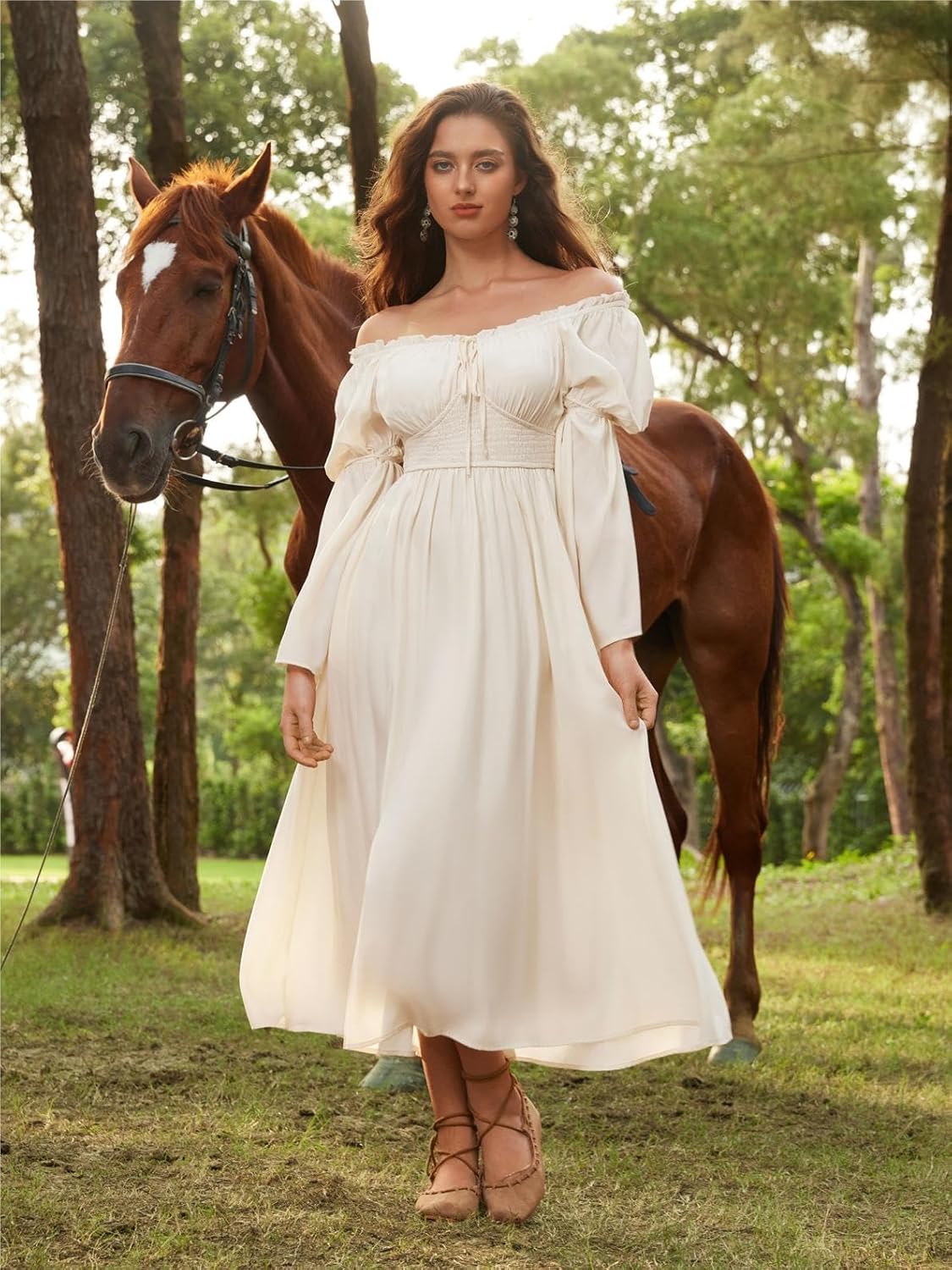 Thumbnail 1 de SCARLET DARKNESS SCARLET DARKNESS Damen Renaissance-Kleid Schulterfrei mit Glockenärmeln und Taschen