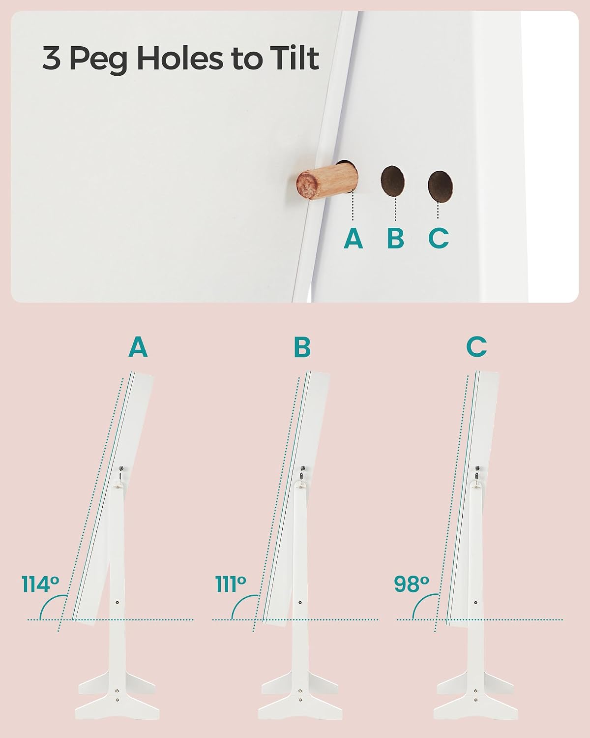 Thumbnail 3 de SONGMICS Mirror Jewellery Cabinet Armoire JJC69WT: Standing Full-Length Mirror with Lockable Jewellery Organiser