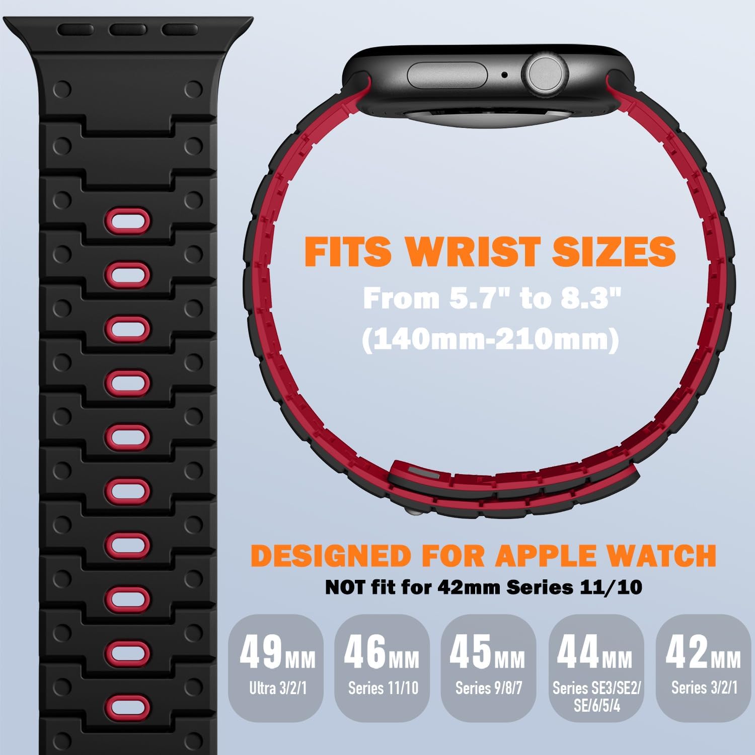 Detalle de Bandletic Magnetic Strap for Apple Watch — Soft Silicone, Dual-Security Magnetic & Pin‑Tuck, 42–49mm (for Ultra/Series/SE)