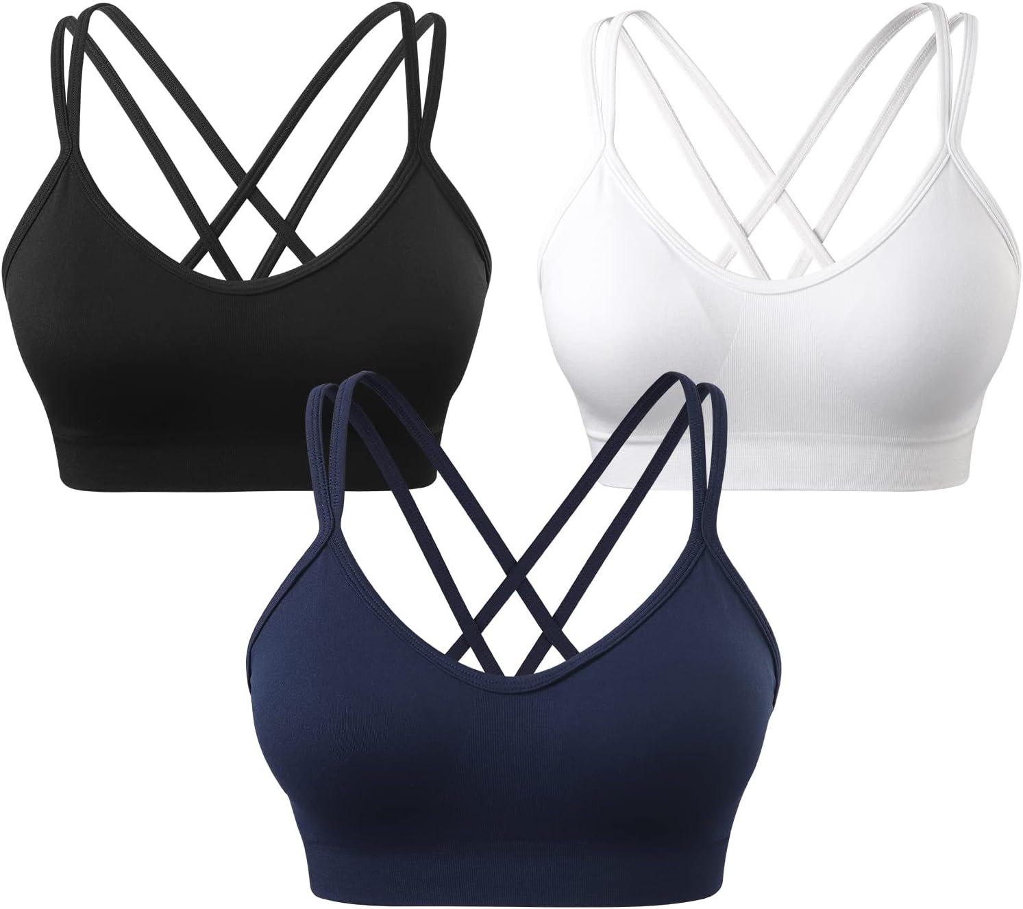 Detalle de VEQKING Women's Cross Back Padded Strappy Medium Support Sports Bra (3 Pack)