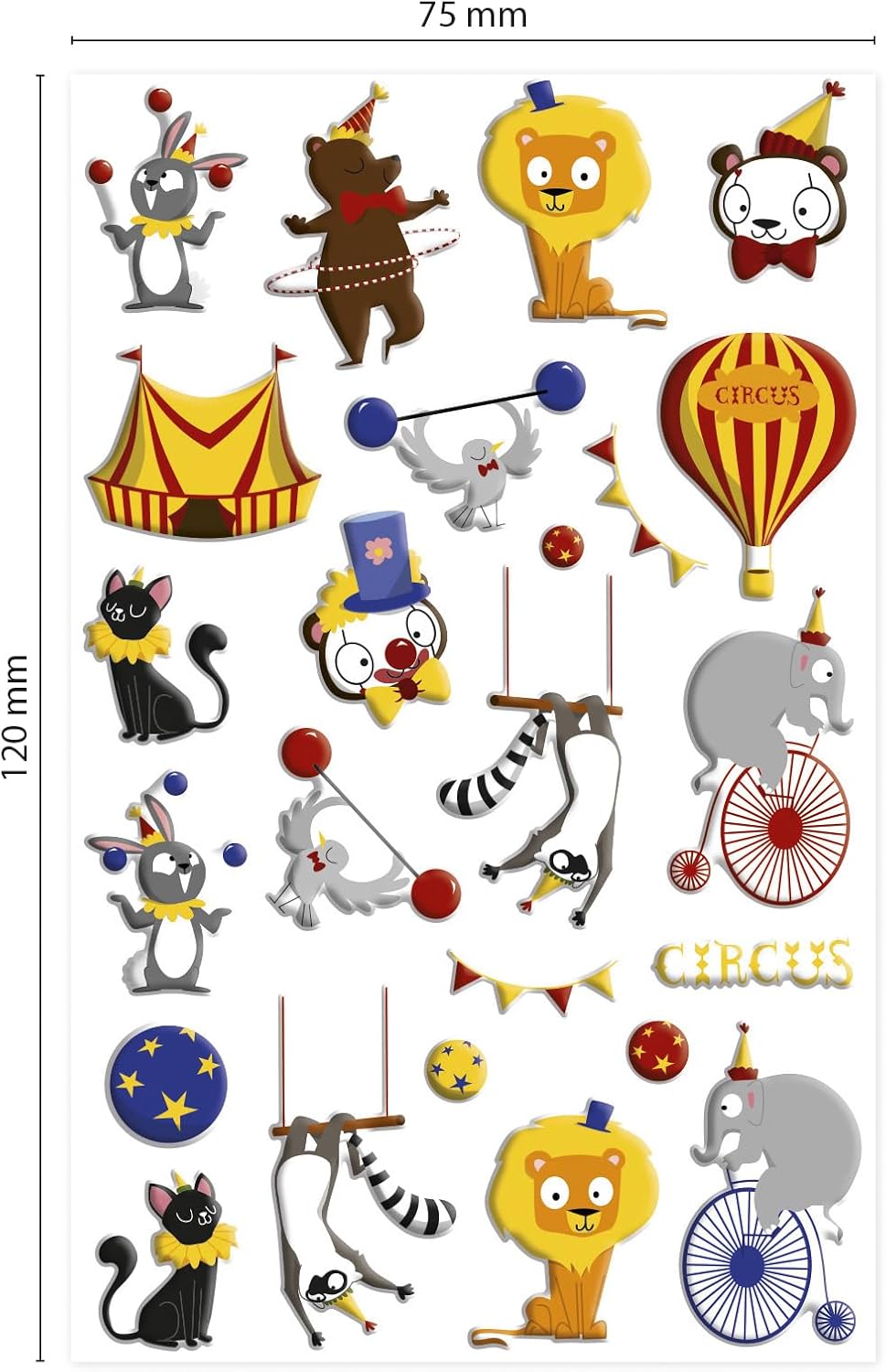 Thumbnail 1 de MY MANDARINE CY139Cpack – GOMMETTES 3D Cooky, CIRQUE, lot de 10 planches 12x8 cm