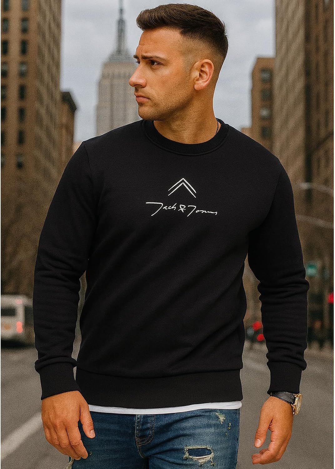 Detalle de JACK & JONES Infinity Herren Sweatshirt Austin Pullover – zeitloses Sweatshirt mit Logo