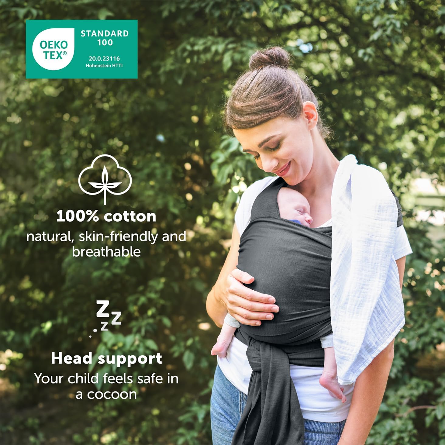 Detalle de Laleni Baby Wrap, 100% Cotton Carrier, 5.10 m, OEKO-TEX Certified, Grey