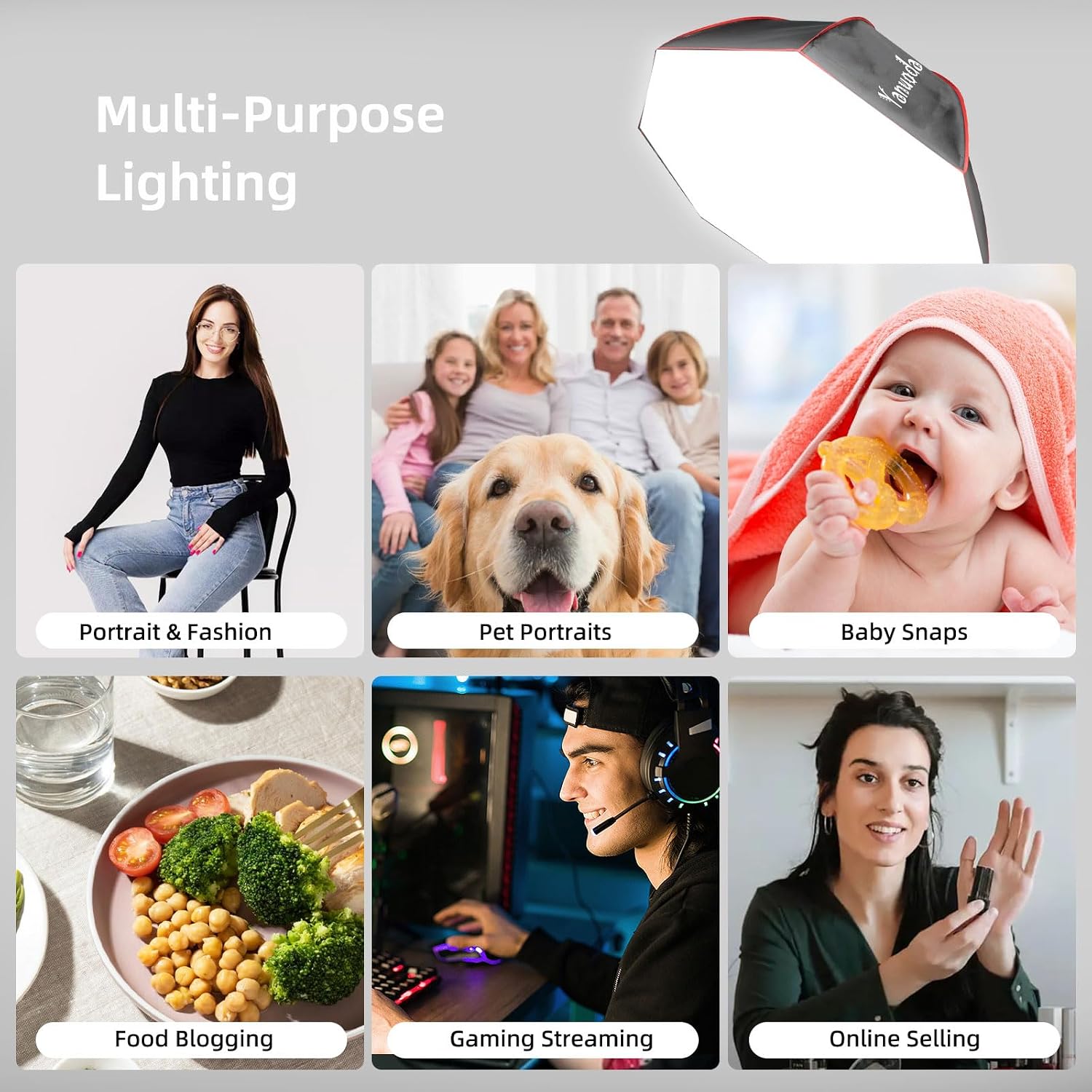 Thumbnail 2 de 95 cm Acht-Eck-Softbox Beleuchtungsset – 110 W CRI 97, Stativ, Diffusor & Grid