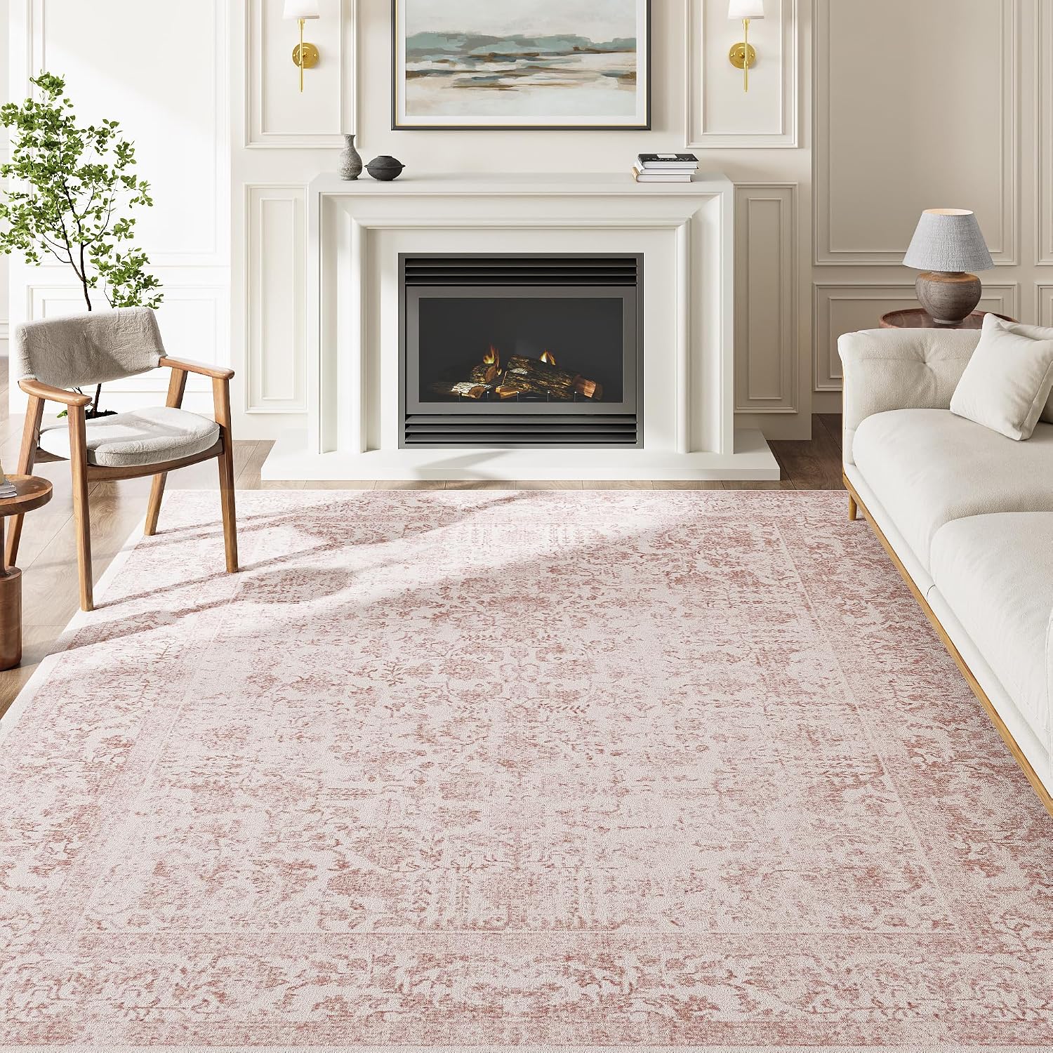 Detalle de HUGEAR Vintage Rose waschbarer Teppich 60x180 cm – rutschfest für Flur, Küche & Schlafzimmer