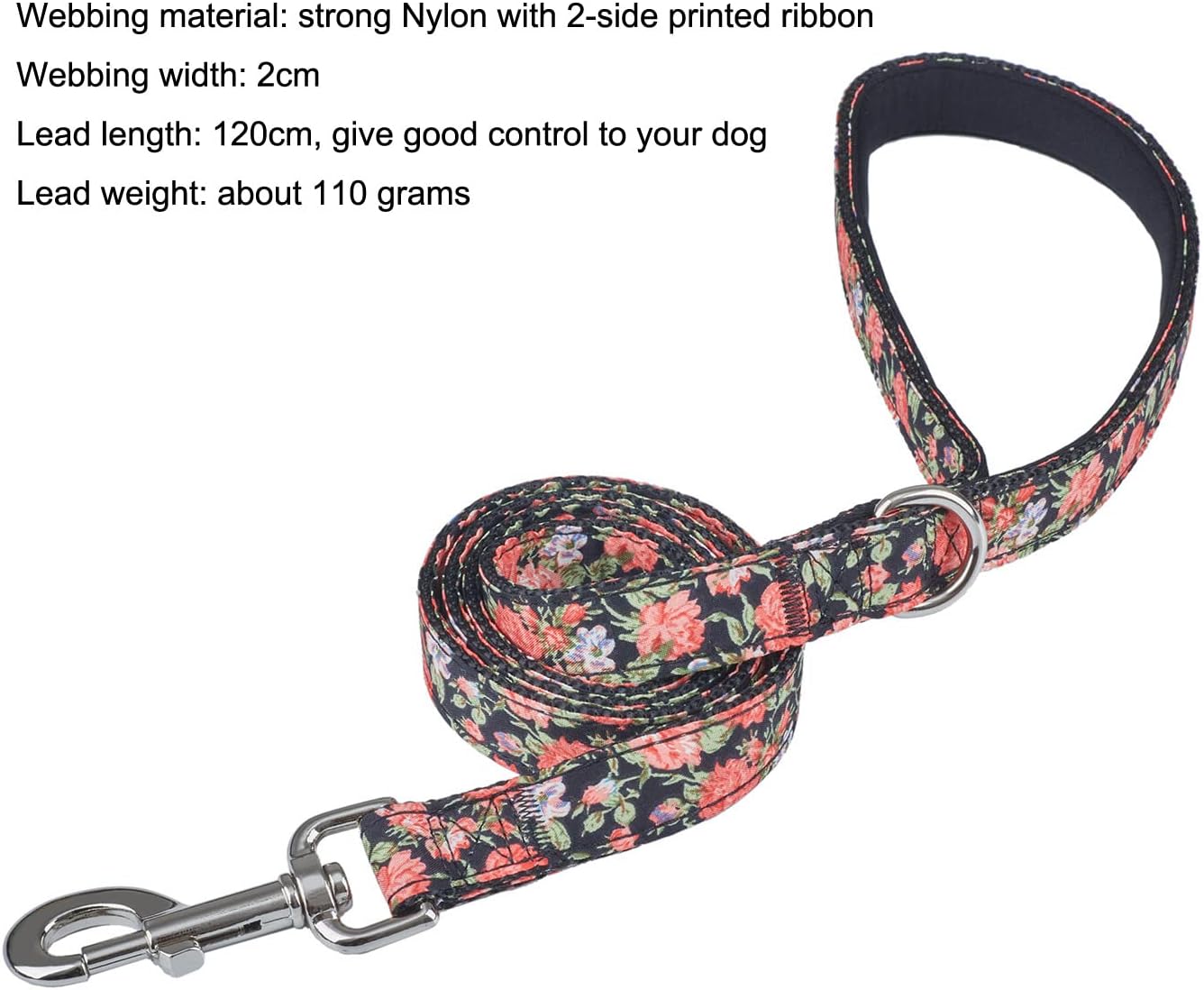 Thumbnail 5 de YUDOTE Peony Flower Printing Dog Collar and Lead Set – 2-Sided Nylon Kit for Small Dogs