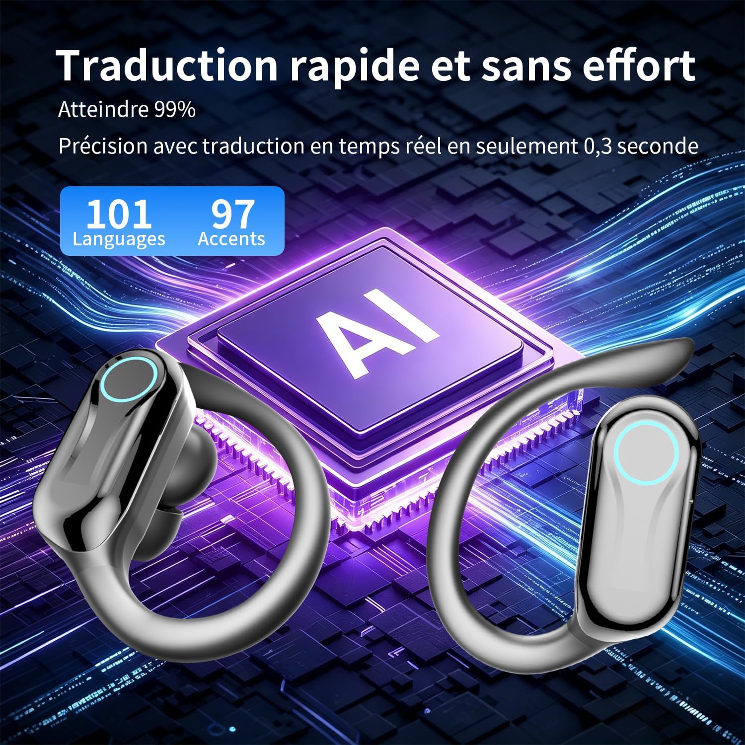Detalle 2 de AI Écouteur Traducteur Vocal Instantané 3 en 1 — Traduction en Temps Réel, Bluetooth 6.1, 8 h d’écoute
