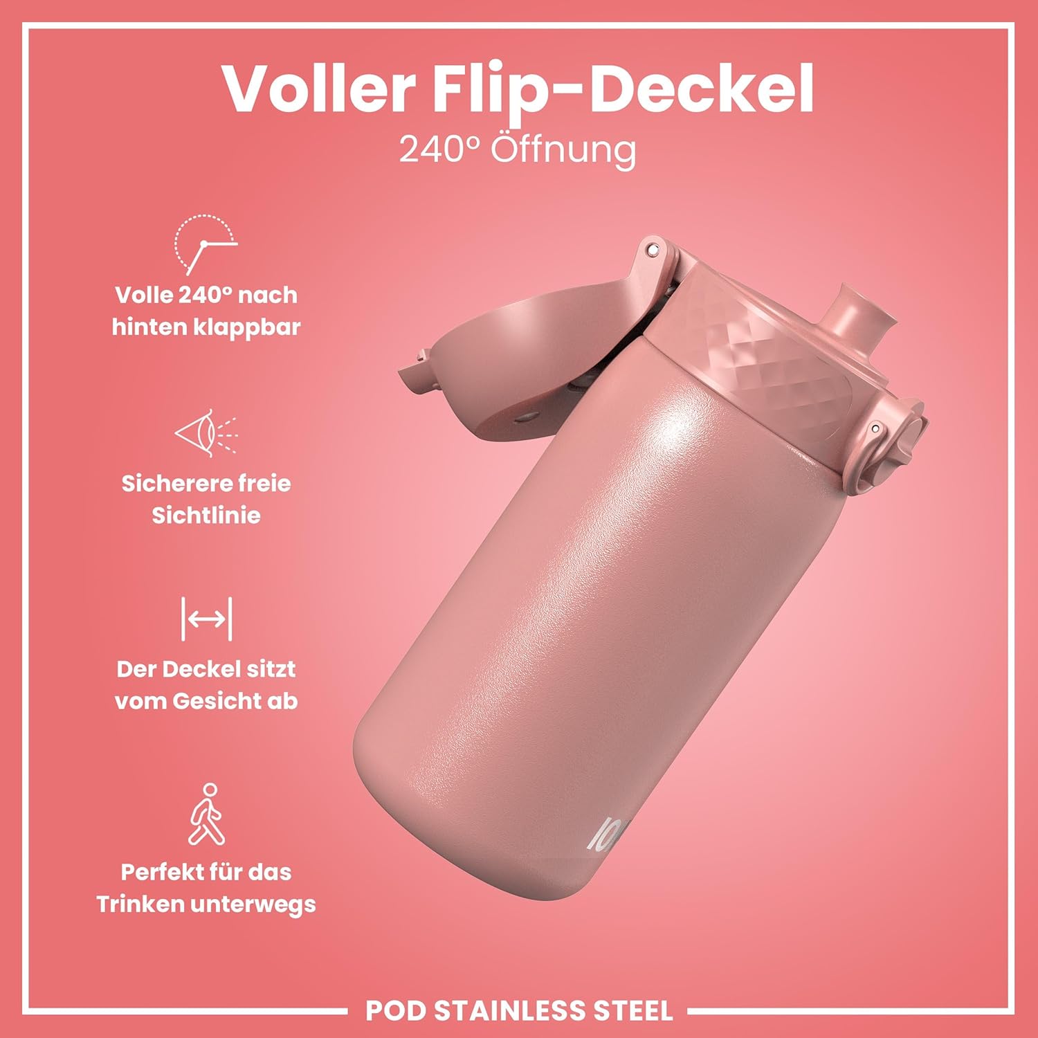Detalle 2 de ion8 Kinder Trinkflasche Edelstahl 400 ml – leicht, auslaufsicher und spülmaschinenfest