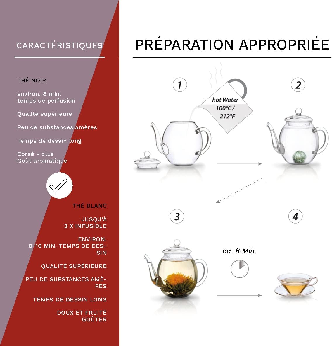 Thumbnail 2 de Creano Coffret Cadeau Fleurs de Thé Mix 6 pcs – Théière en Verre 500ml sans goutte