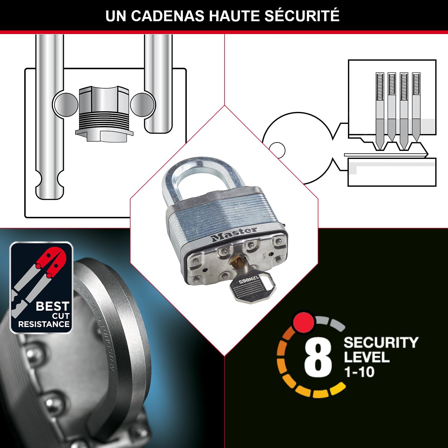 Thumbnail 2 de MASTER LOCK Cadenas Haute SÉcurité [A Clé] [Acier Laminé] [Extérieur] [Pack de 2] M1EURT