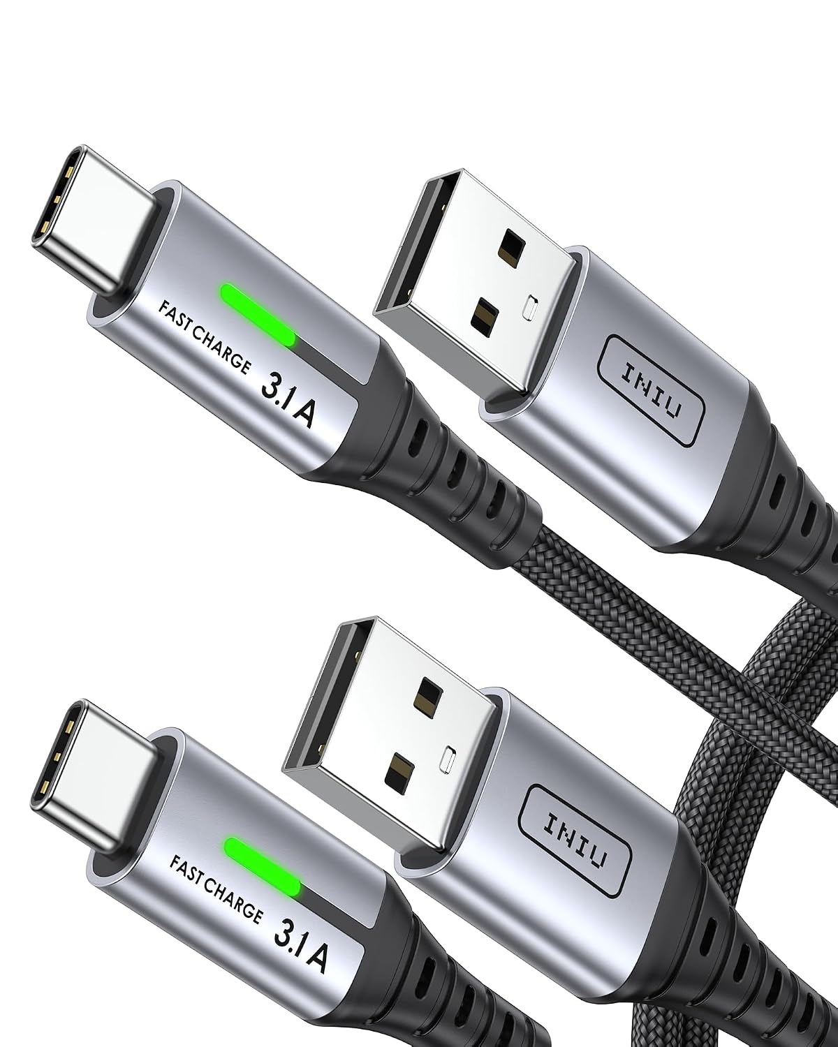 Detalle de INIU USB-C Charger Cable (2-Pack, 1m) – 3.1A USB-A to USB-C fast charging braided cable
