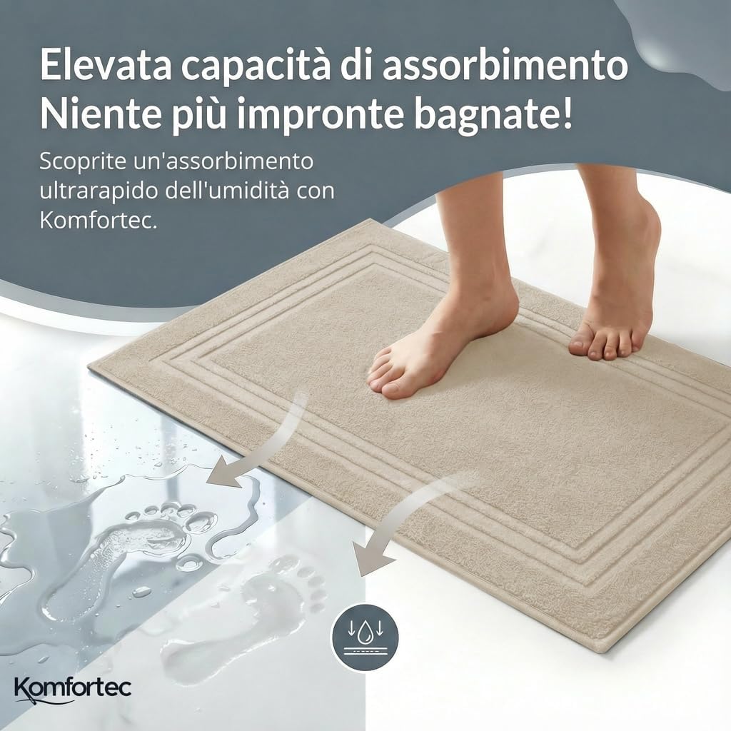 Thumbnail 2 de Komfortec Set di 2 Tappetini da Bagno 50x70 cm Beige in cotone 600 g/m², assorbenti e asciugatura rapida