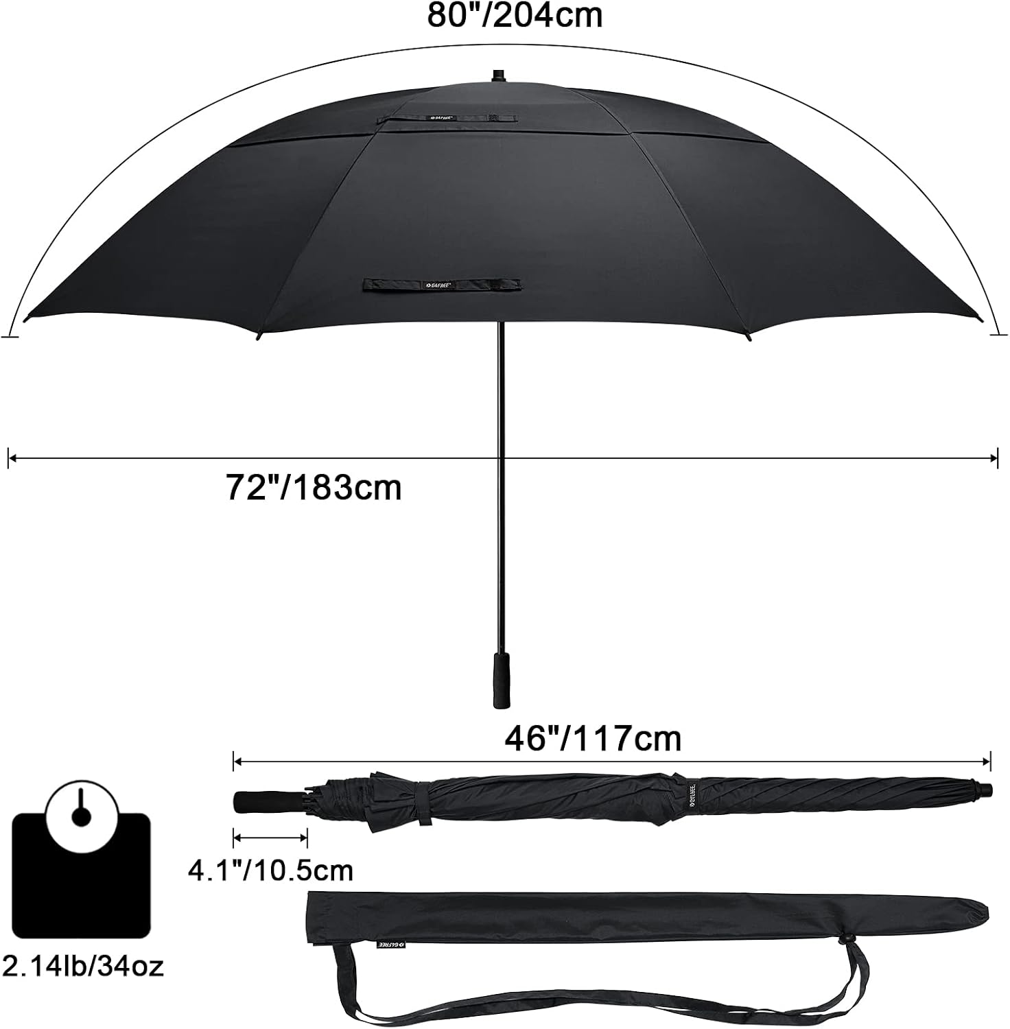 Detalle de G4Free XXL Regenschirm Groß – Doppeldach, Windfest, Automatik, 140–183 cm Überdachung