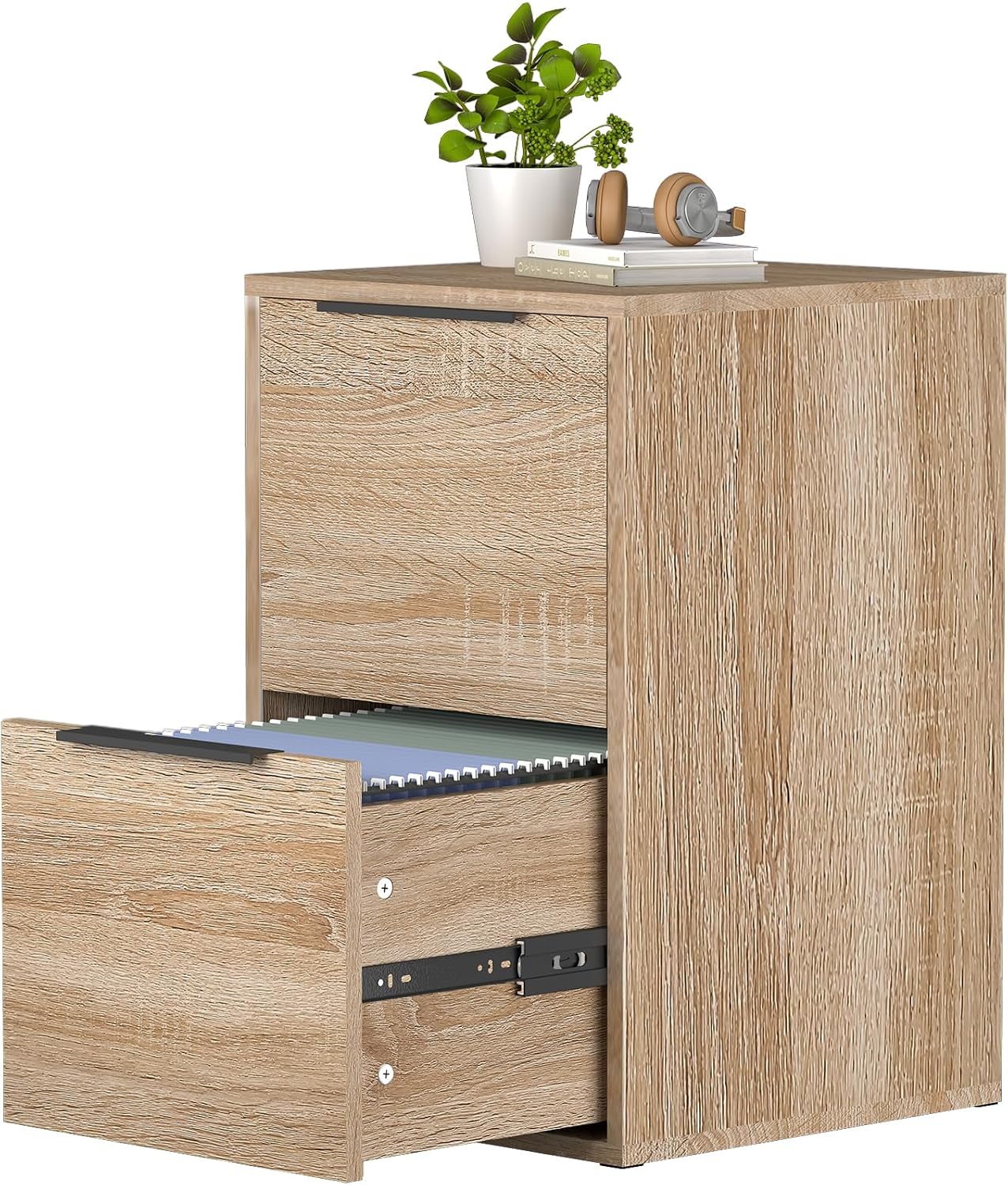 Detalle de FATIGOS MC 2-Drawer Wood File Cabinet, Oak, Letter and A4 Storage