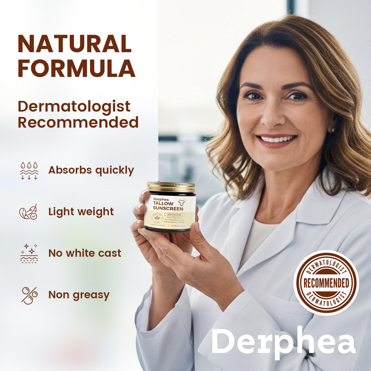 Thumbnail 4 de Derphea Natural Beef Tallow Sunscreen SPF 50 (22% Non-Nano Zinc Oxide) for Sensitive, Acne-Prone, Kid-Safe Skin