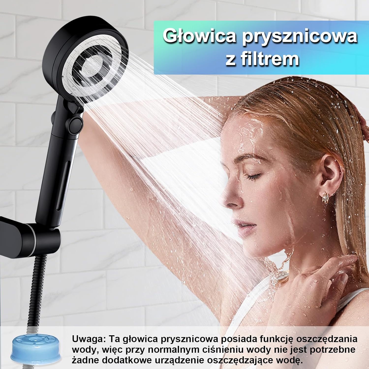 Thumbnail 1 de Nafall N6001BL-DE – czarna słuchawka prysznicowa z filtrem, 5 trybów