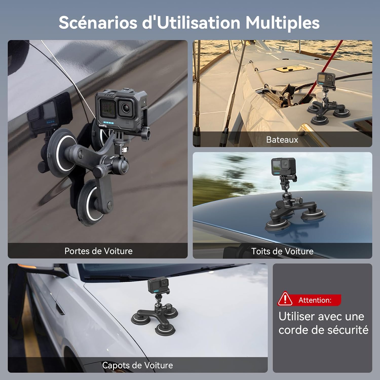 Thumbnail 5 de SMALLRIG 2-en-1 ventouse et aimant Triple Suction Cup Mount 4468 pour caméras d’action