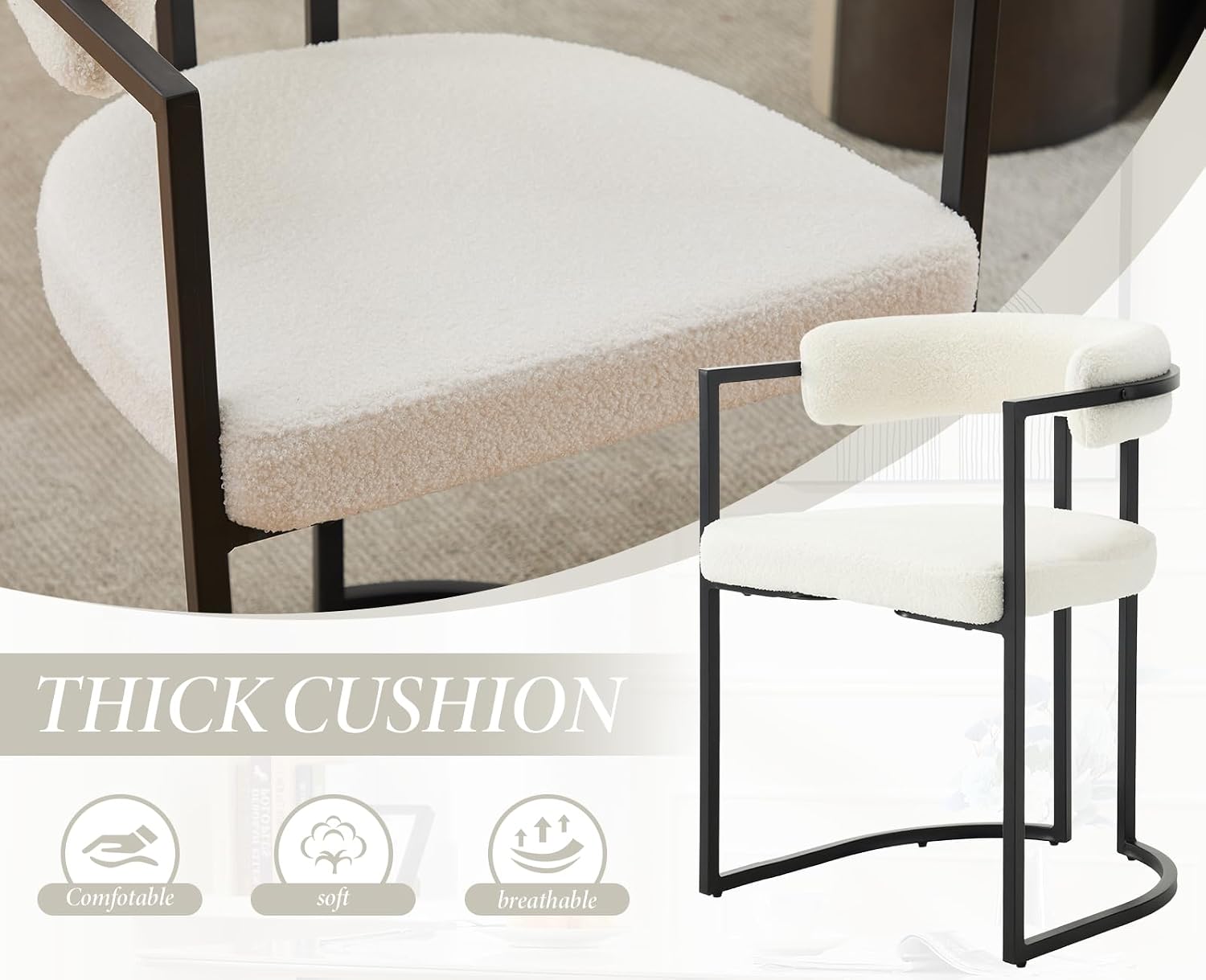 Detalle de chairus Loveseat set van 2 eetkamerstoelen in wit kunstbont met metalen frame