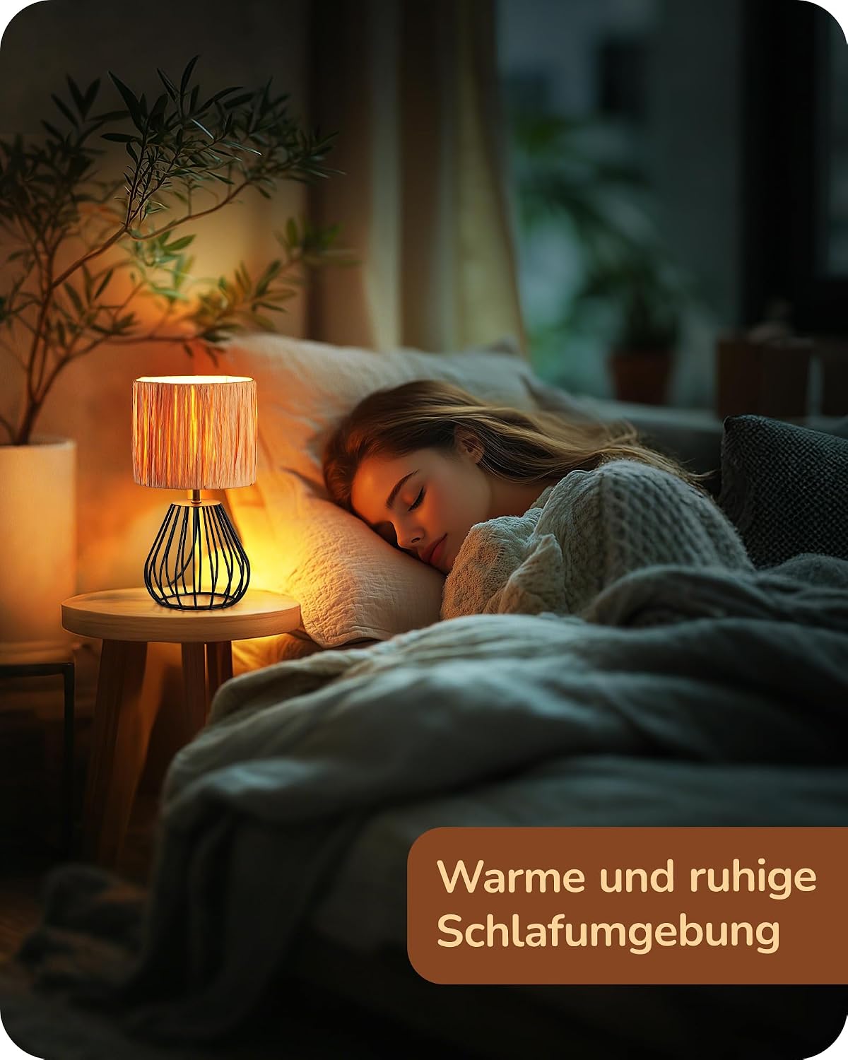 Thumbnail 4 de EDISHINE Tischlampe Wohnzimmer – Boho-Stil mit gewebtem Papierseil-Schirm, E14, 29 cm, Schwarz