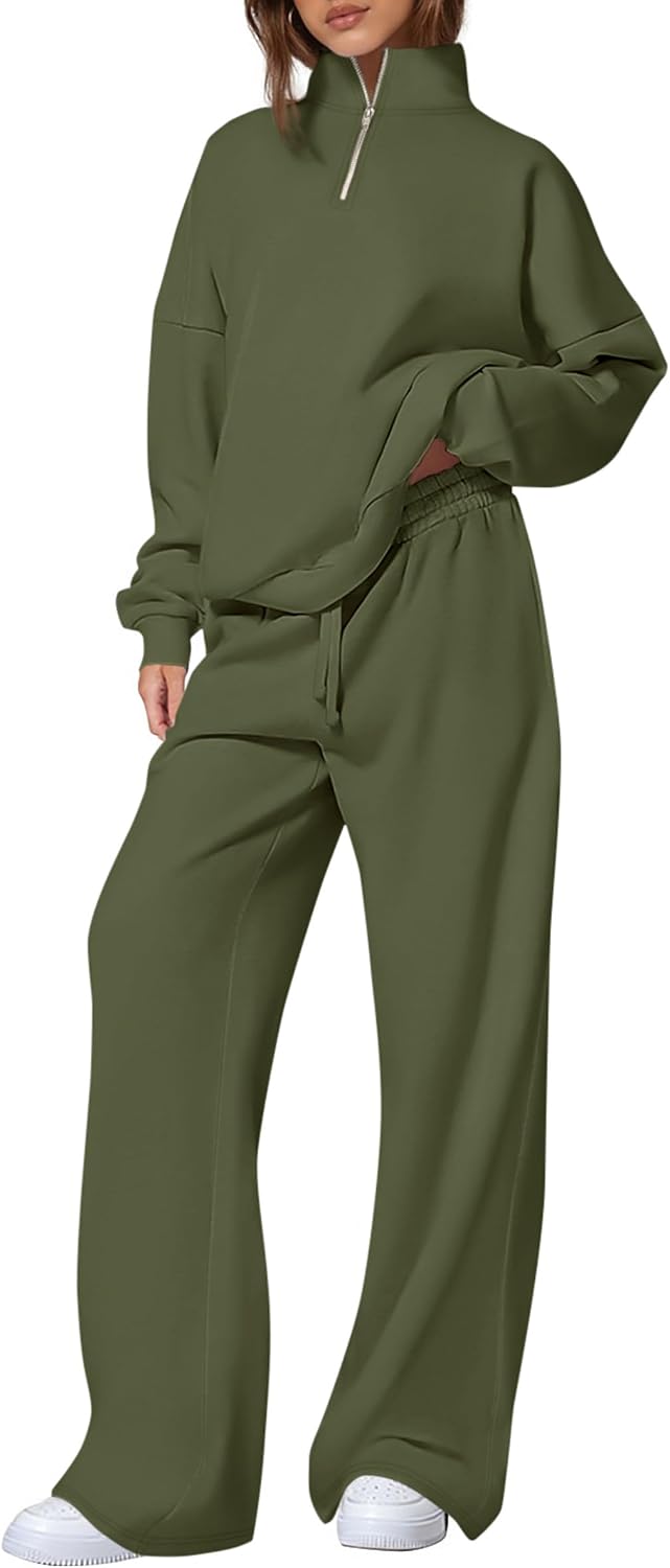 Detalle de PRETTYGARDEN Women's Sweat Set with Quarter-Zip Sweatshirt