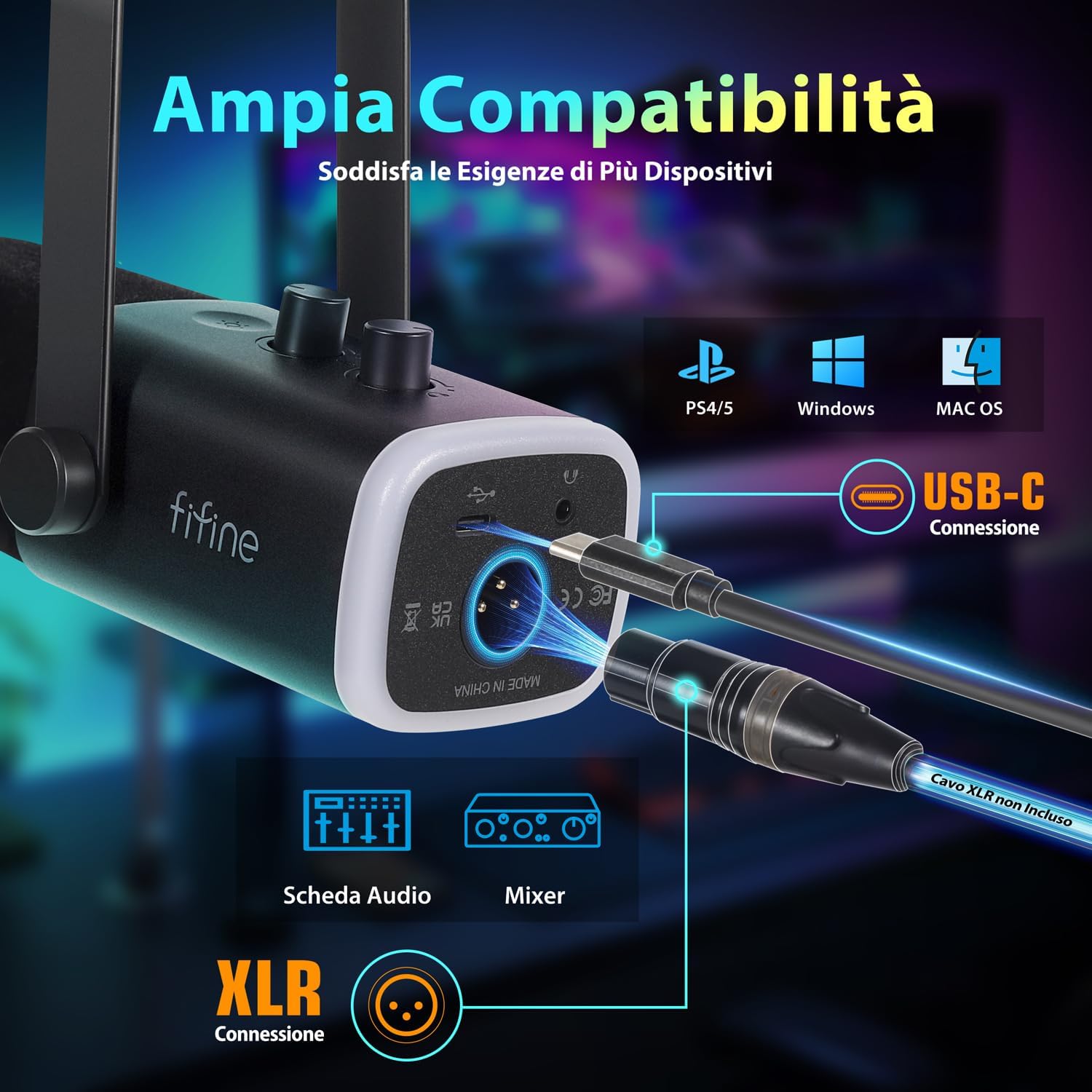 Detalle de FIFINE XLR Streaming Microfono Kit: dinamicità USB/XLR per podcast, gaming e streaming