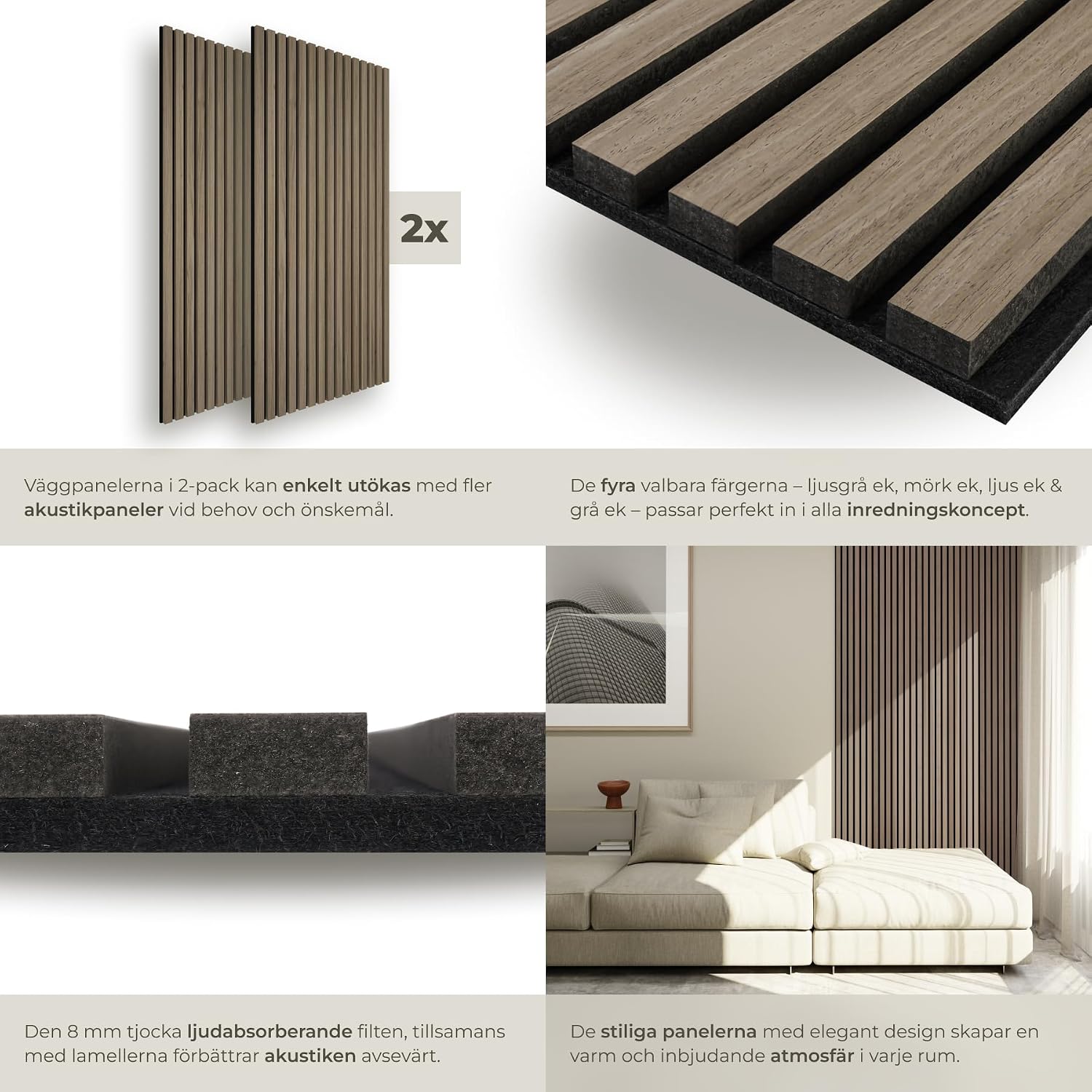 Detalle de tectake Sonic Wall akustikpaneler i mörk ek, 2-pack med äkta träfanér