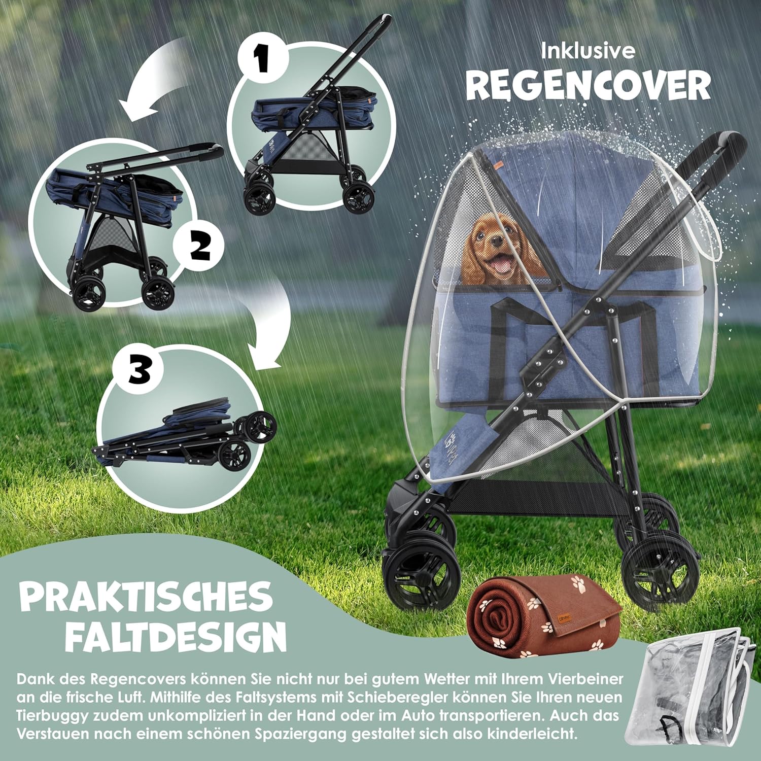 Detalle de LOVPET Hundewagen 2in1: Robuster Buggy & Transportbox für Hunde bis 20 kg