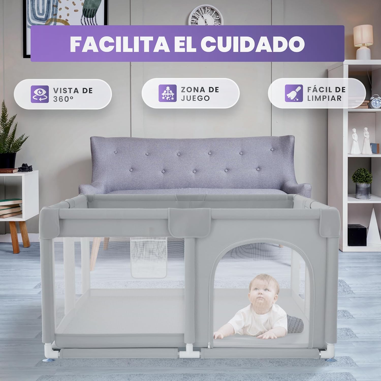 Thumbnail 5 de JUPPLIES Parque Infantil Bebe 120x120 Gris