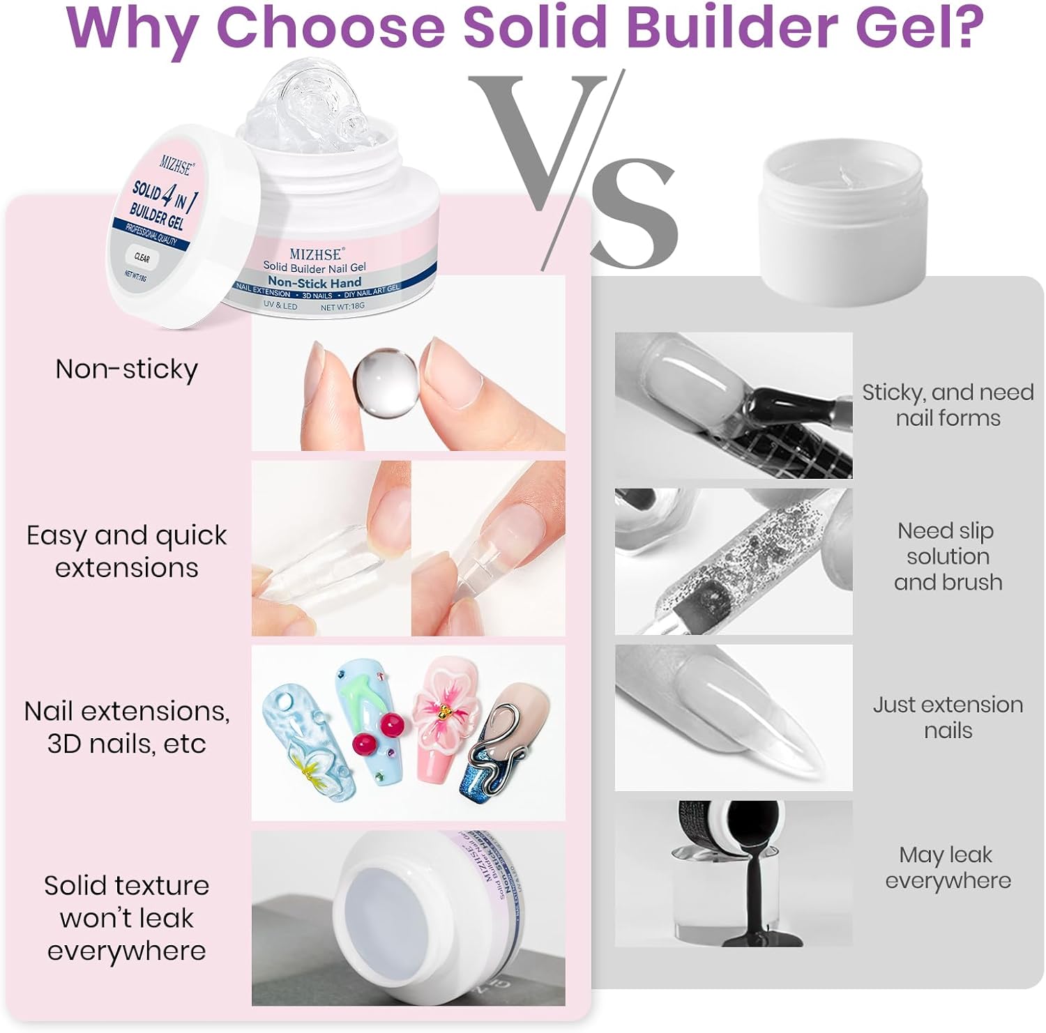 Thumbnail 4 de MIZHSE Fester Builder – lot de 2 gels pour extensions d’ongles (clear solid builder, non stick)