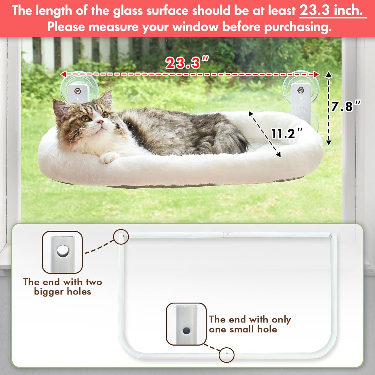 Thumbnail 1 de AMOSIJOY Cordless Cat Window Perch: 360° Window Hammock with Stainless Steel Frame