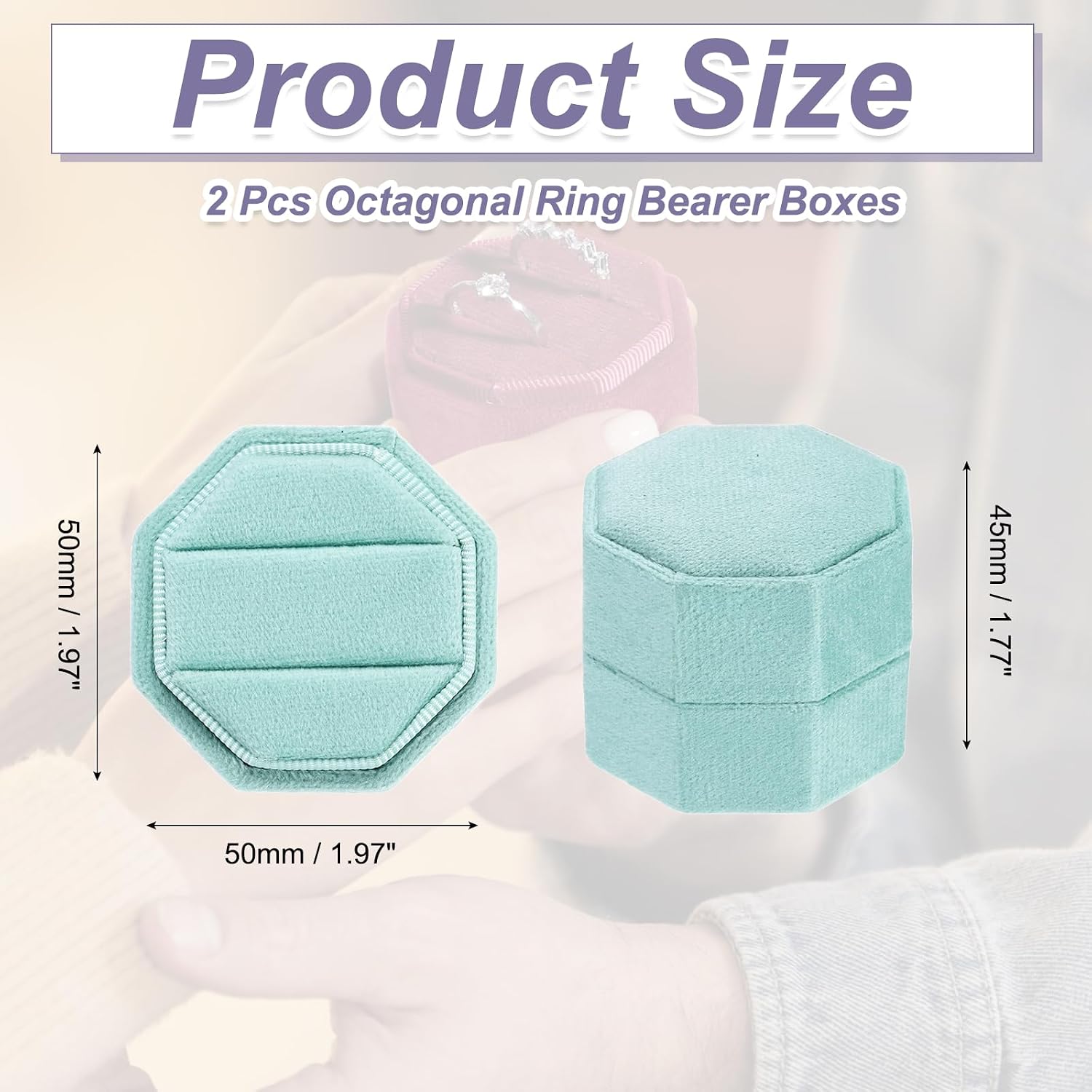 Detalle de PATIKIL 2 Slots Vintage Velvet Ring Boxes (2 Pack) – Octagonal Sky Blue Ring Bearer Boxes for His & Hers