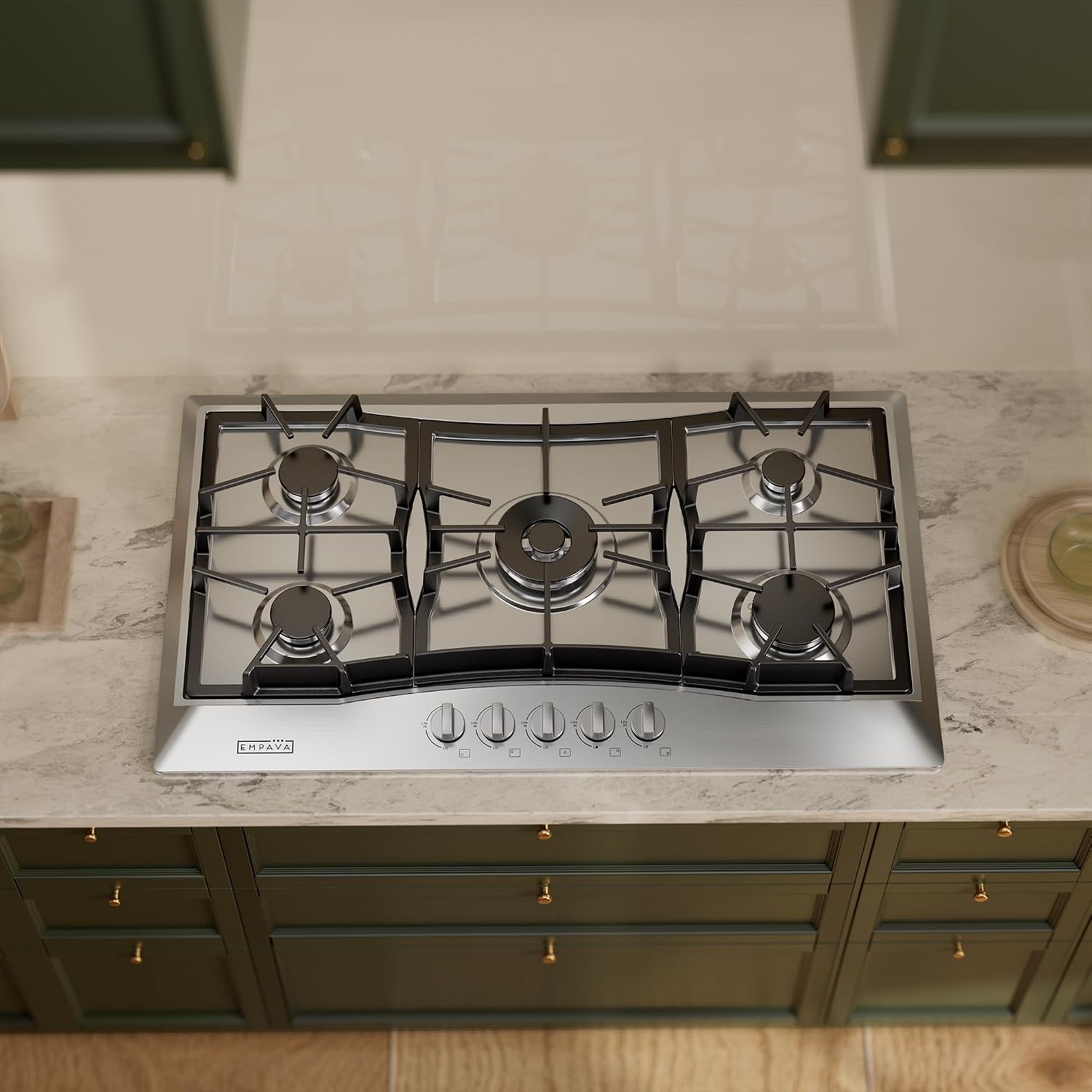 Detalle de Empava 36 Inch Built-In Gas Cooktop, 5 SABAF Burners, LPG/NG Convertible