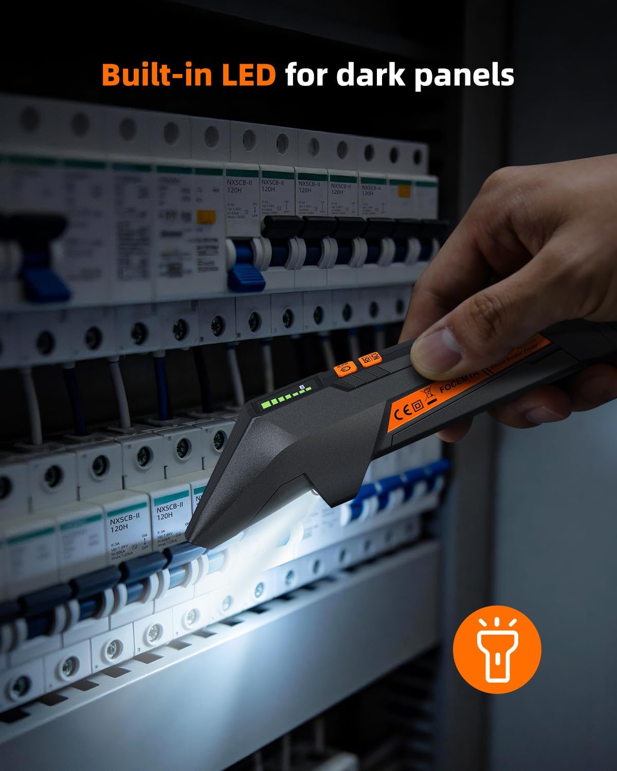 Detalle de Focemta FTCT02: Circuit Breaker Finder and GFCI Outlet Tester with Color Screen