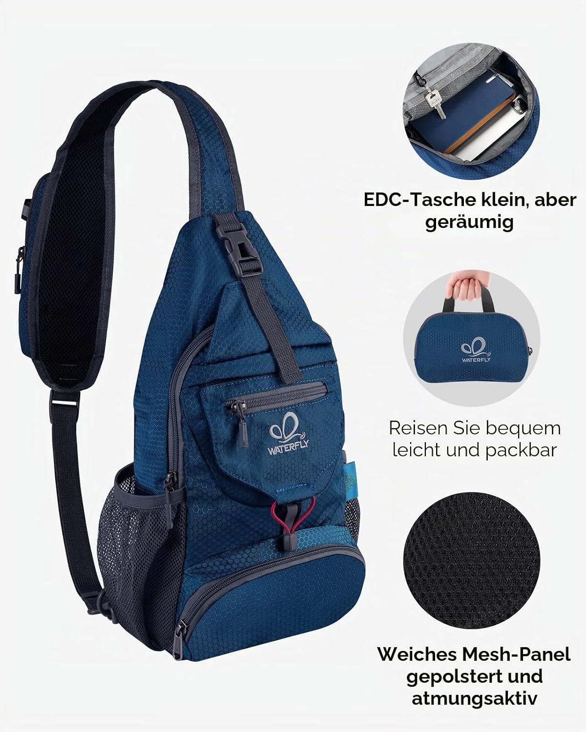 Thumbnail 3 de WATERFLY Brusttasche Sling Bag Klein – faltbare Crossbody für Reisen, Wandern und Alltag