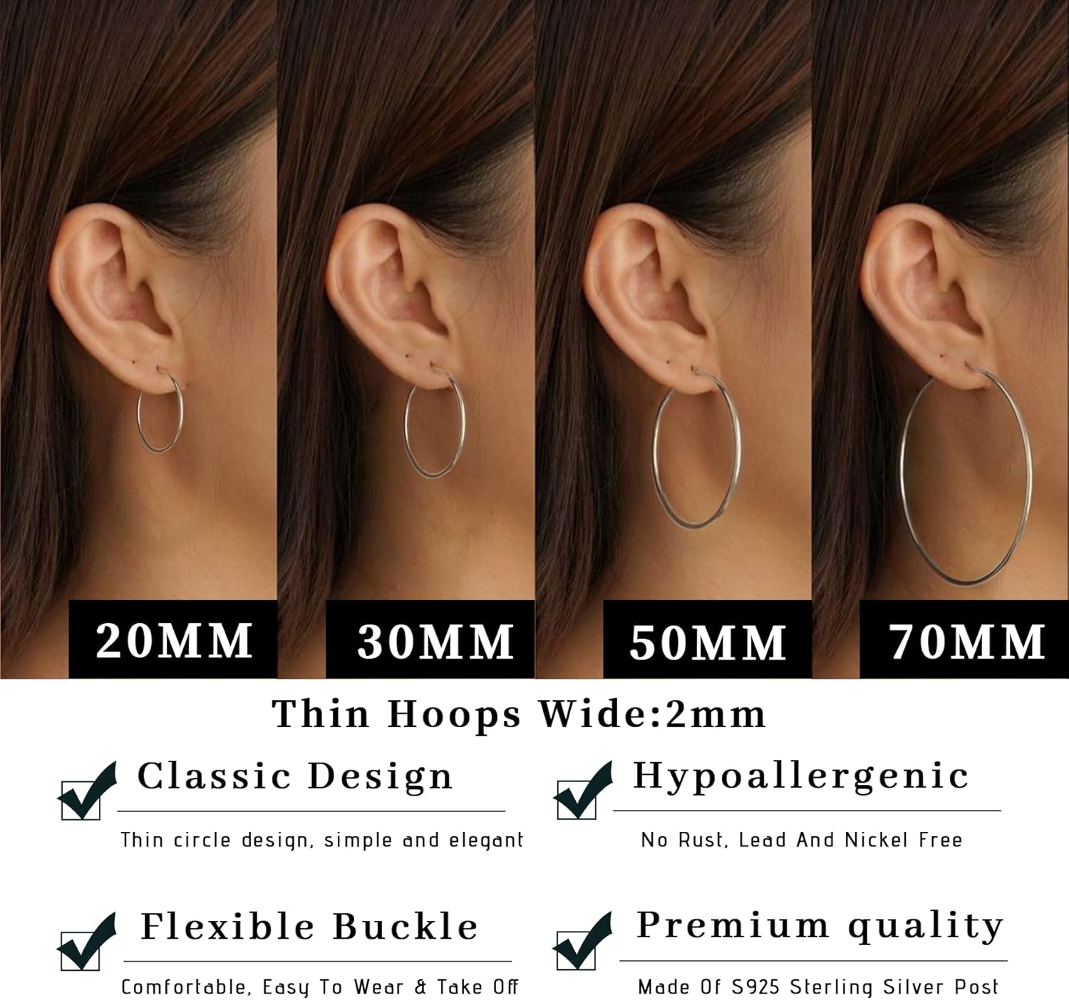 Thumbnail 3 de Senteria 2 mm Creolen Silber 925, 20–70 mm