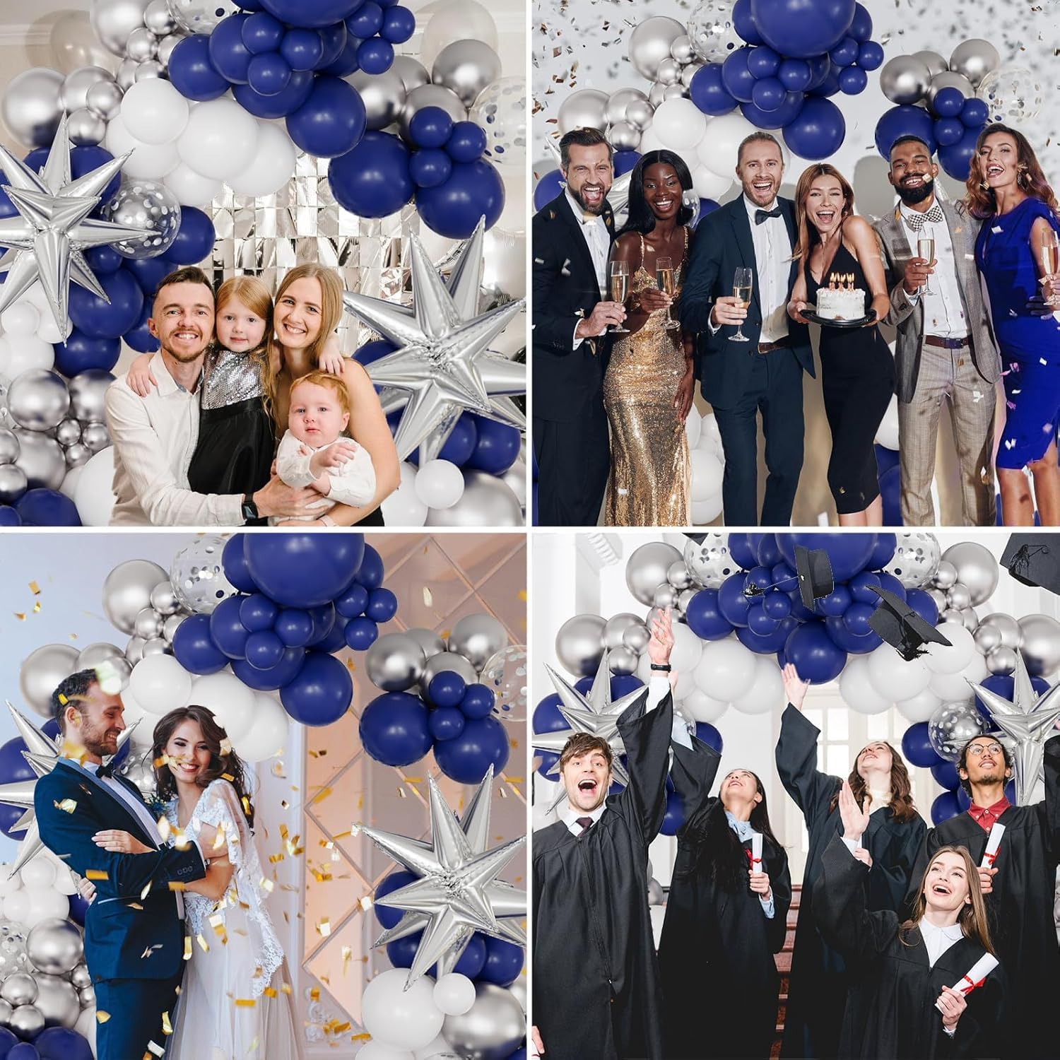 Detalle de Navy Blue and Silver Balloon Garland Arch Kit – 146pc Party Decor Set