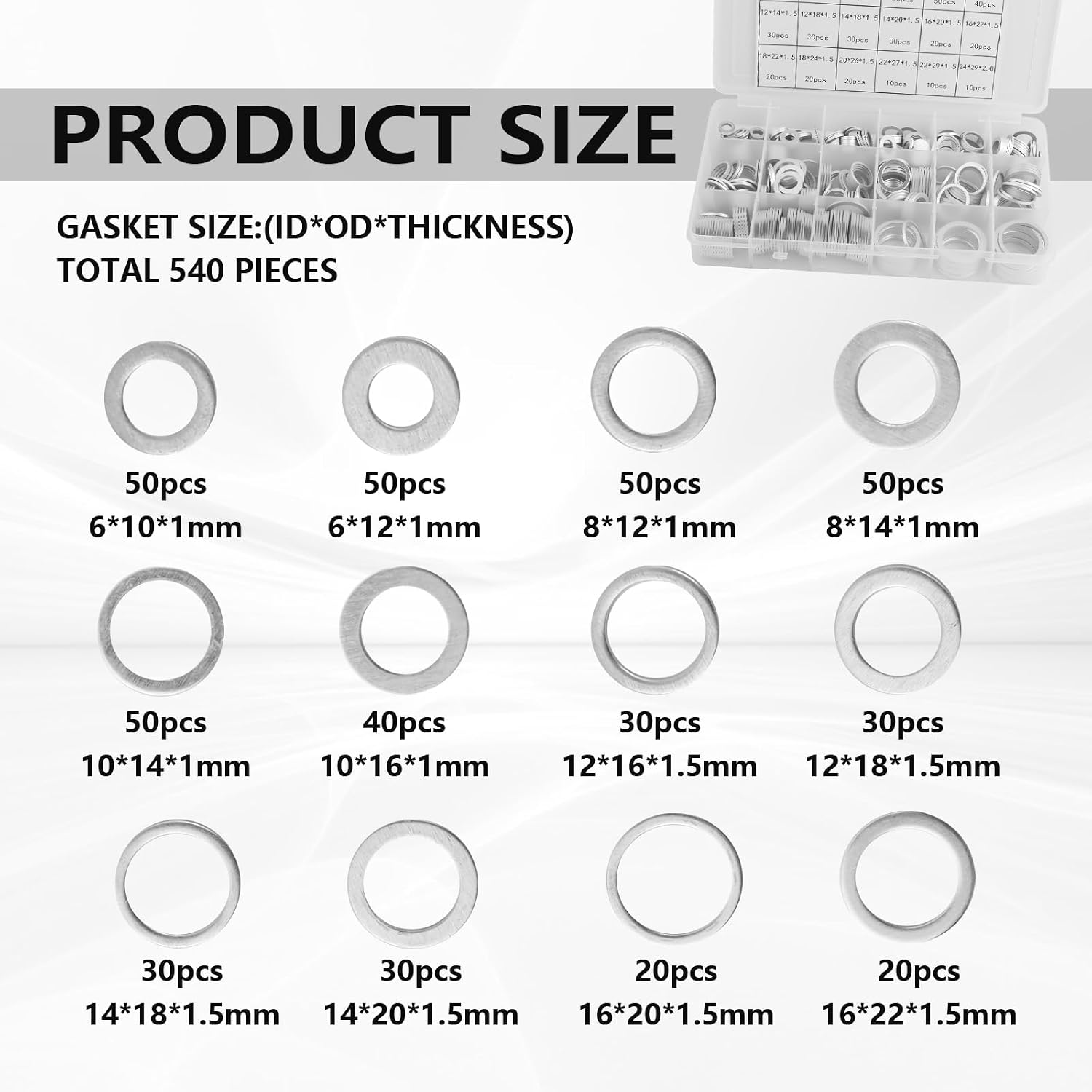 Detalle 2 de Car oil drain plug gasket kit, 540 pieces