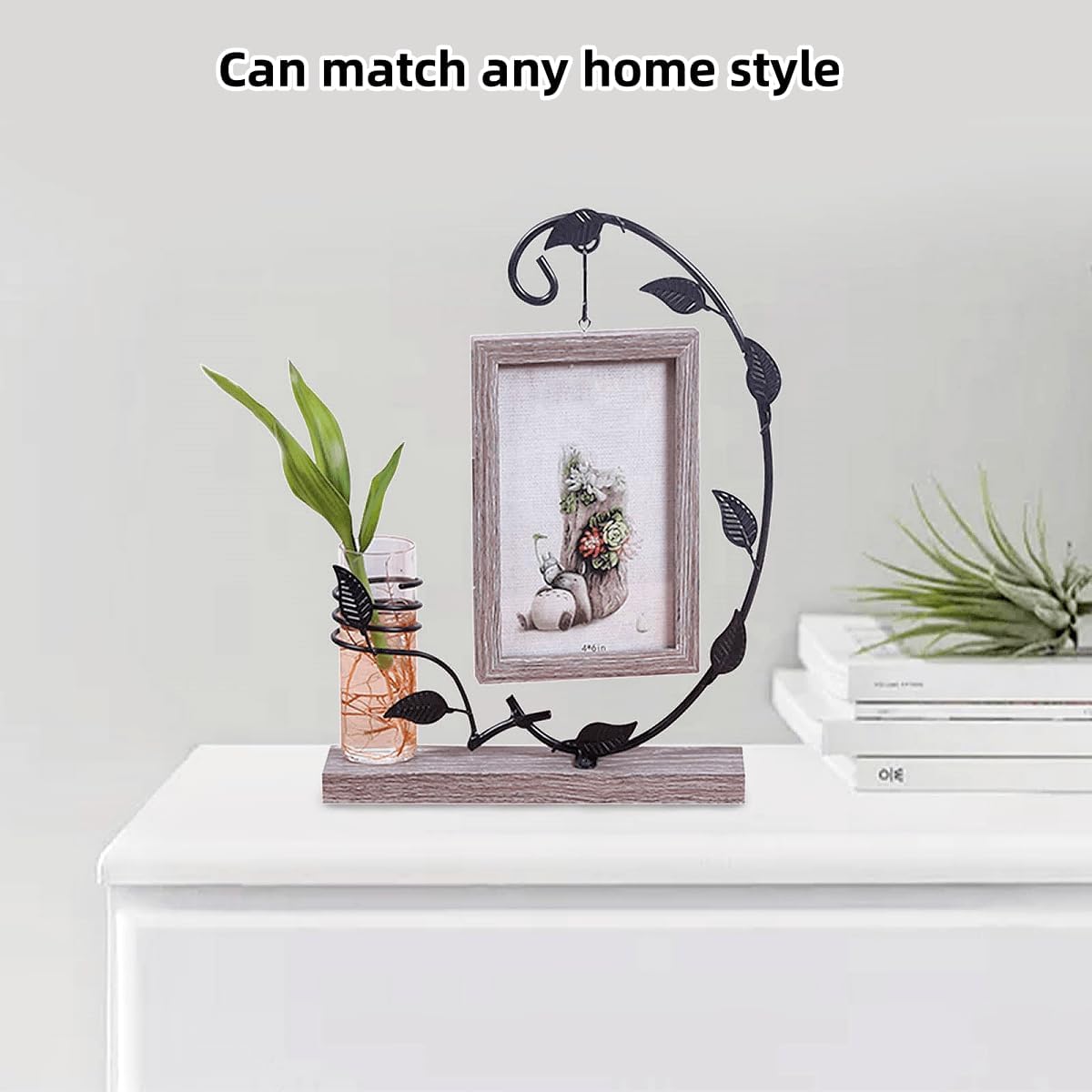 Thumbnail 3 de Lajiakoy Cadre photo 10x15 cm en bois noir avec vitre acrylique et support en métal (vase + arbre)