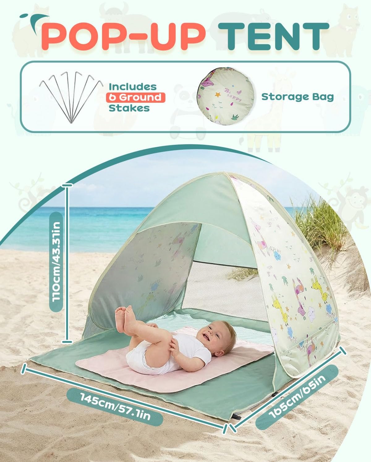 Detalle de Baby Tent UV Protection UPF 50+ with Pop Up Design and Cute Giraffe Pattern