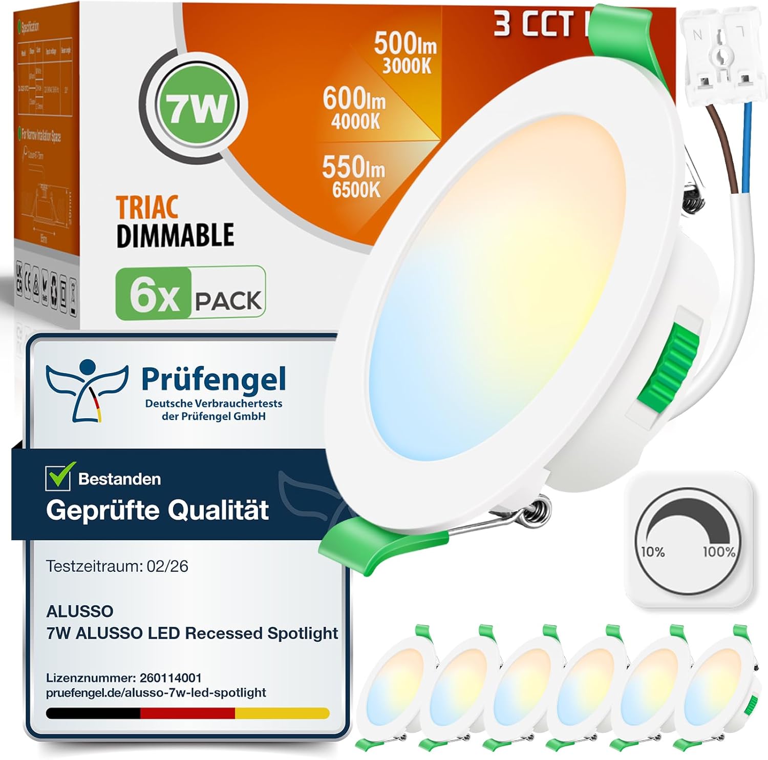 ALUSSO LED Einbaustrahler 68mm 7W IP44
