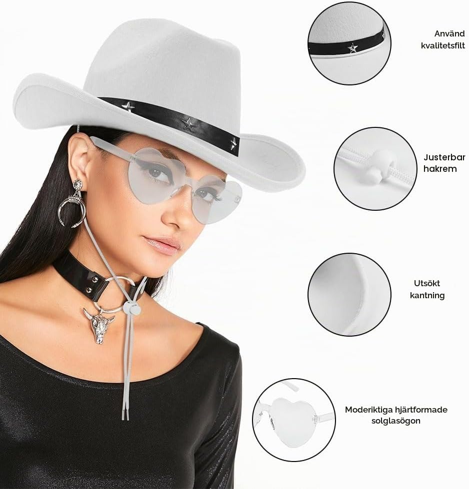 Detalle de Aomig Cowboy Western hatt för vuxna med solglasögon och bandana