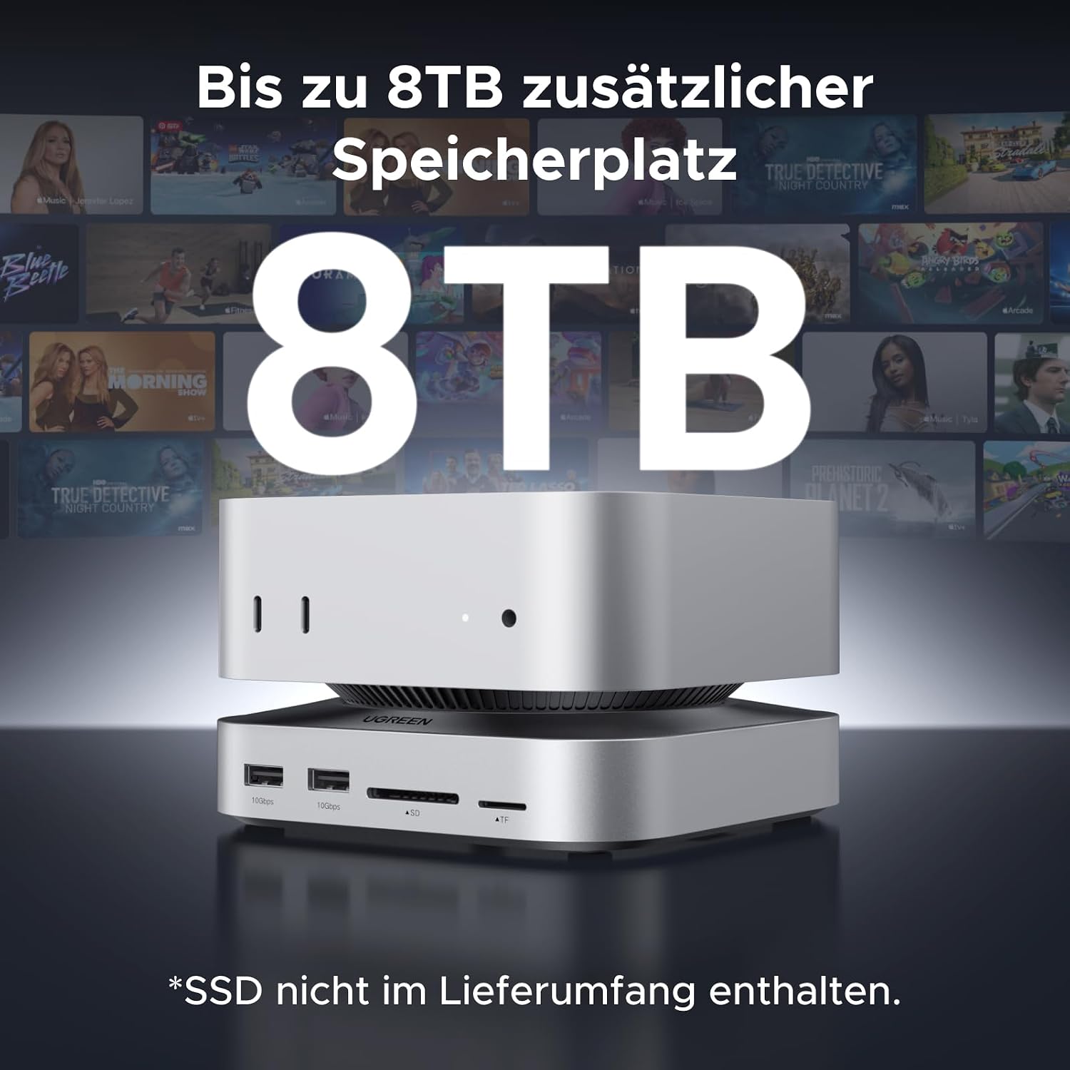Detalle de UGREEN Mac Mini M4 Dock mit NVMe‑SSD‑Gehäuse