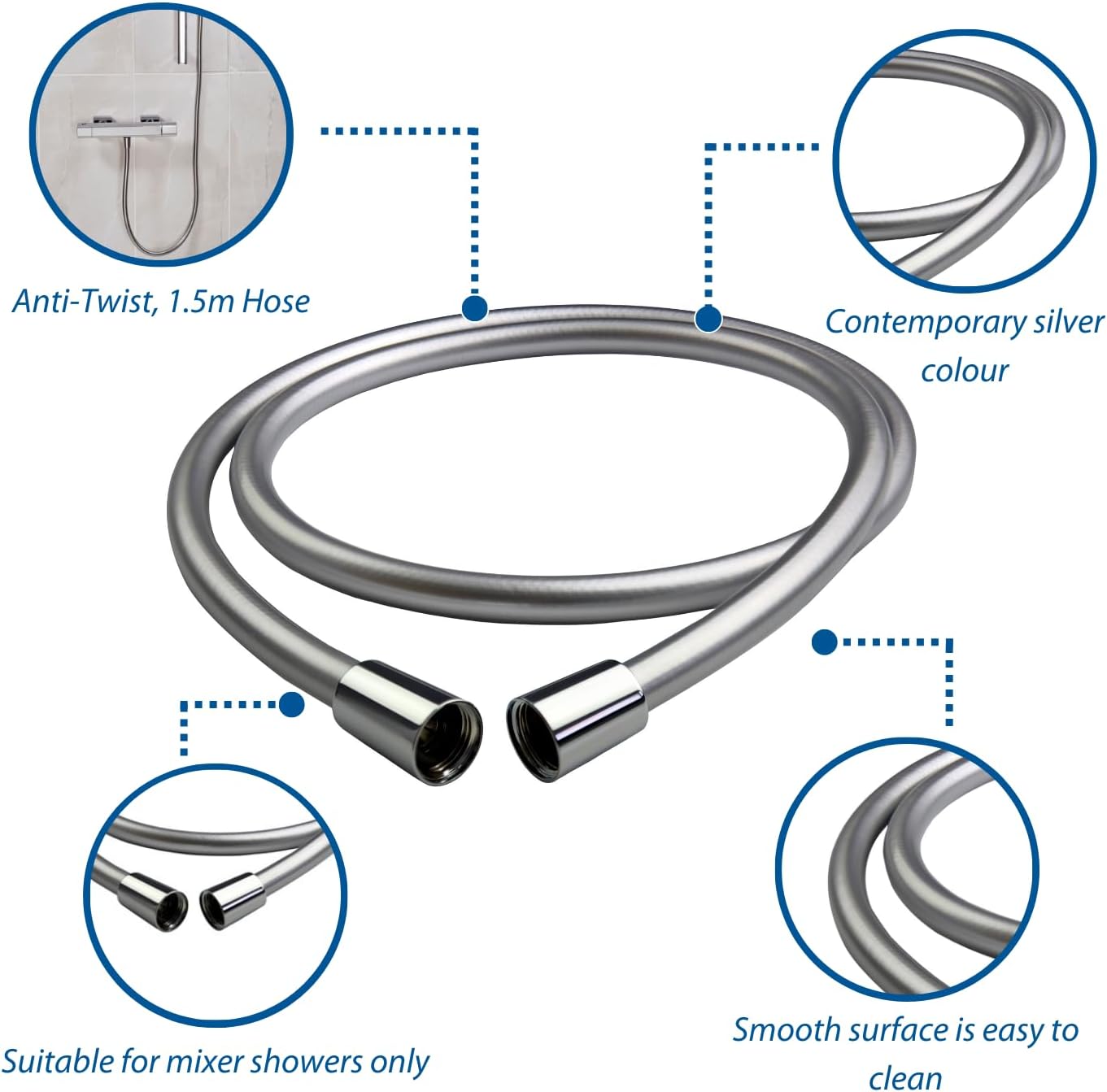 Detalle 2 de Triton Showers Shower Hose, 1.5 Metres – Smooth Look, Anti-Kink, Universal Fit