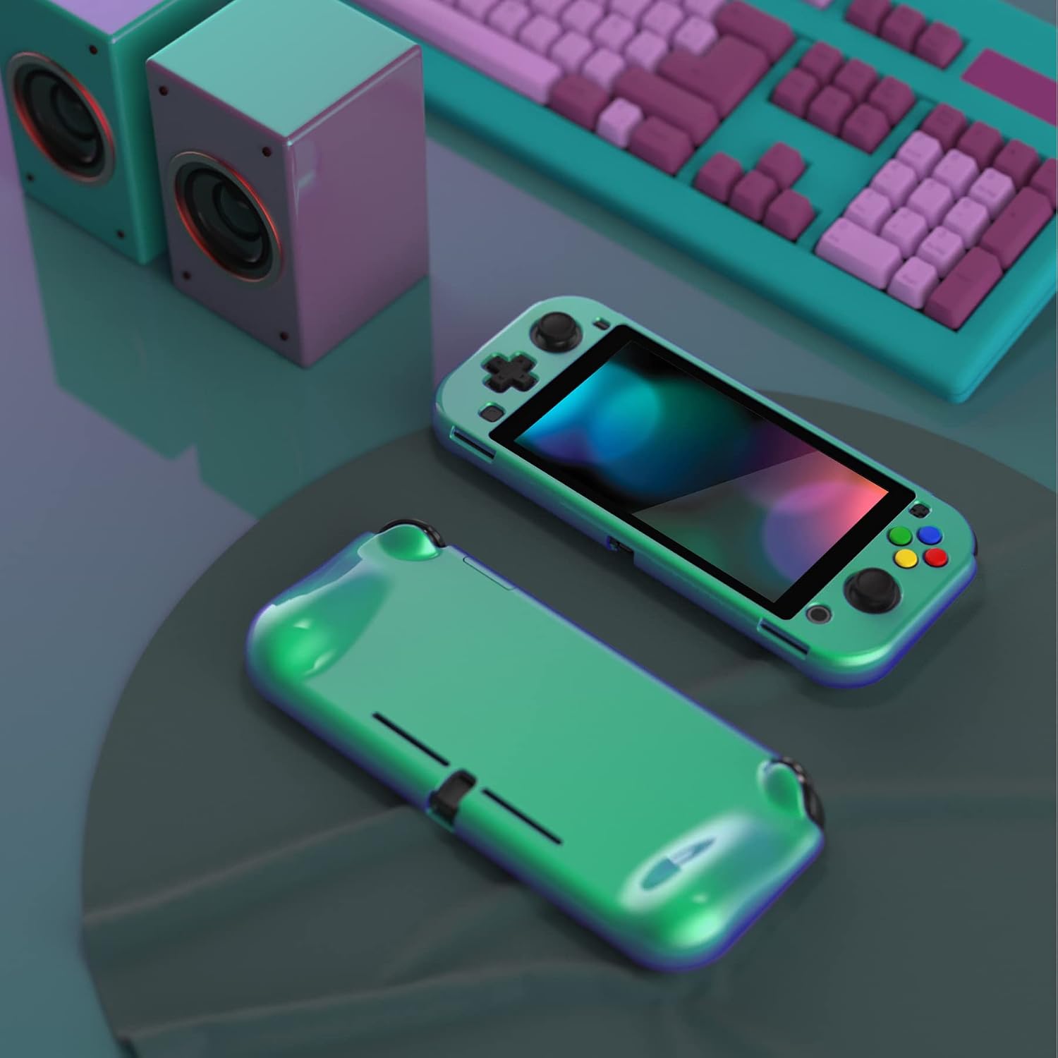 Detalle 2 de playvital ZealProtect Glossy Protective Case for Nintendo Switch Lite (Chameleon Green Purple)