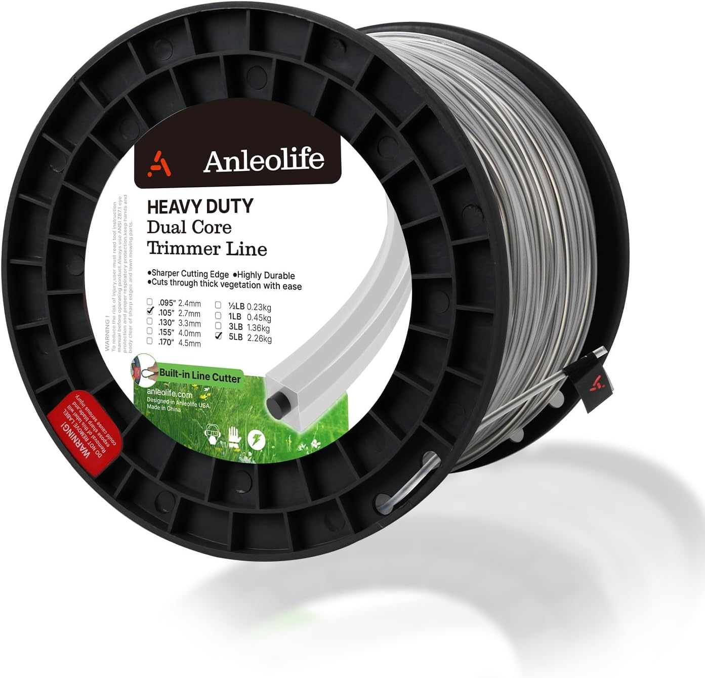 Detalle de Anleolife ANT3/5LB-095/105 .105-Inch Dual-Core Square Trimmer Line, 1,038 ft