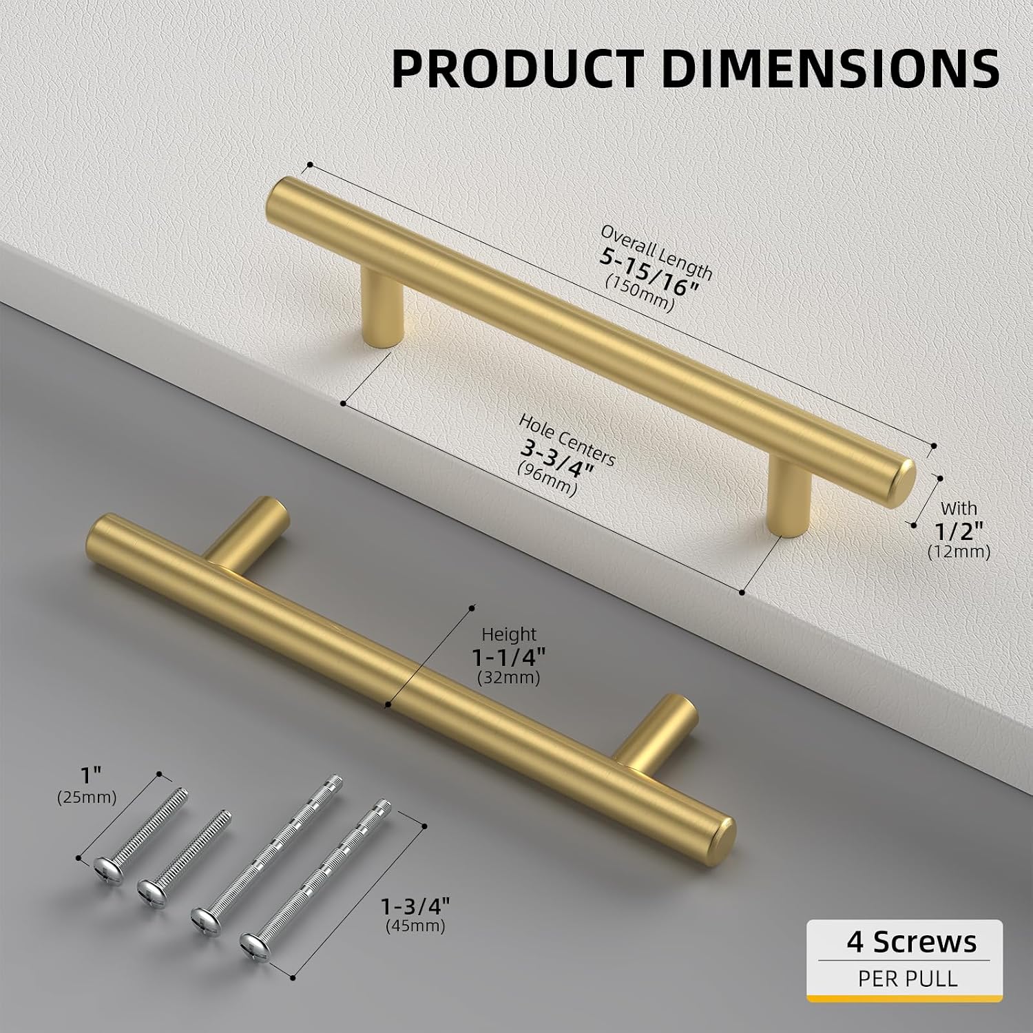 Detalle de Goldenwarm 20-Pack 3-3/4-Inch Brushed Gold Stainless Steel Cabinet Pulls