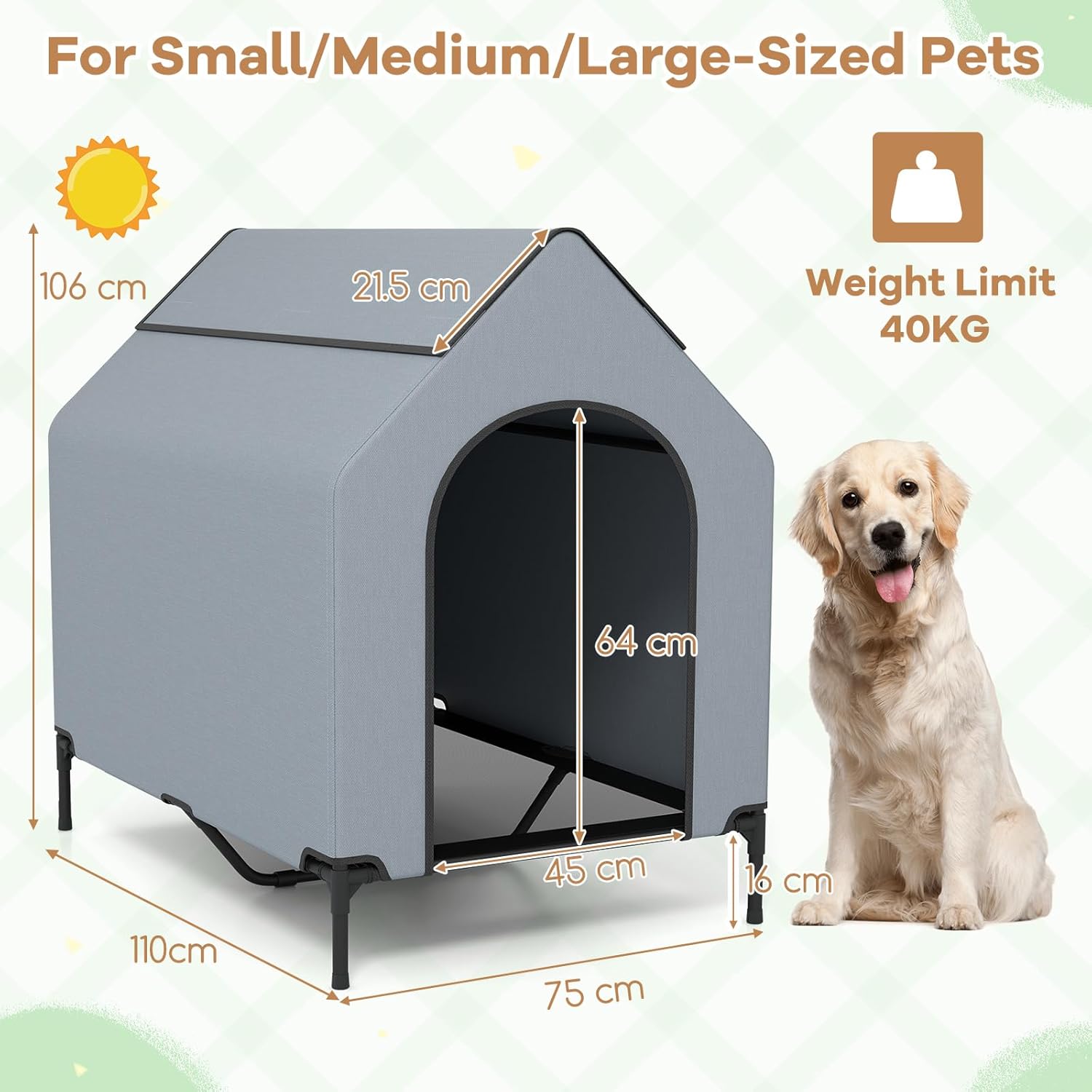Detalle de GOPLUS 2 en 1 Niche Surélevée pour Chien — Abri polyvalent, résistant aux intempéries