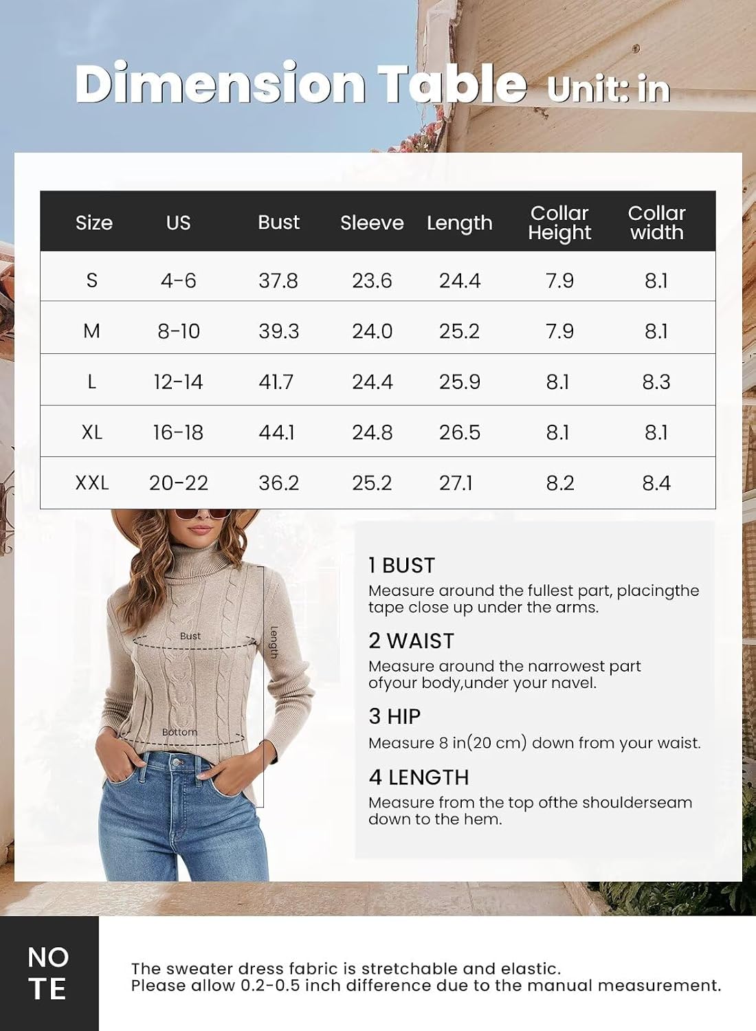 Detalle 2 de JOCAFIYE Cable-Knit Turtleneck Sweater for Women, Long-Sleeve Pullover